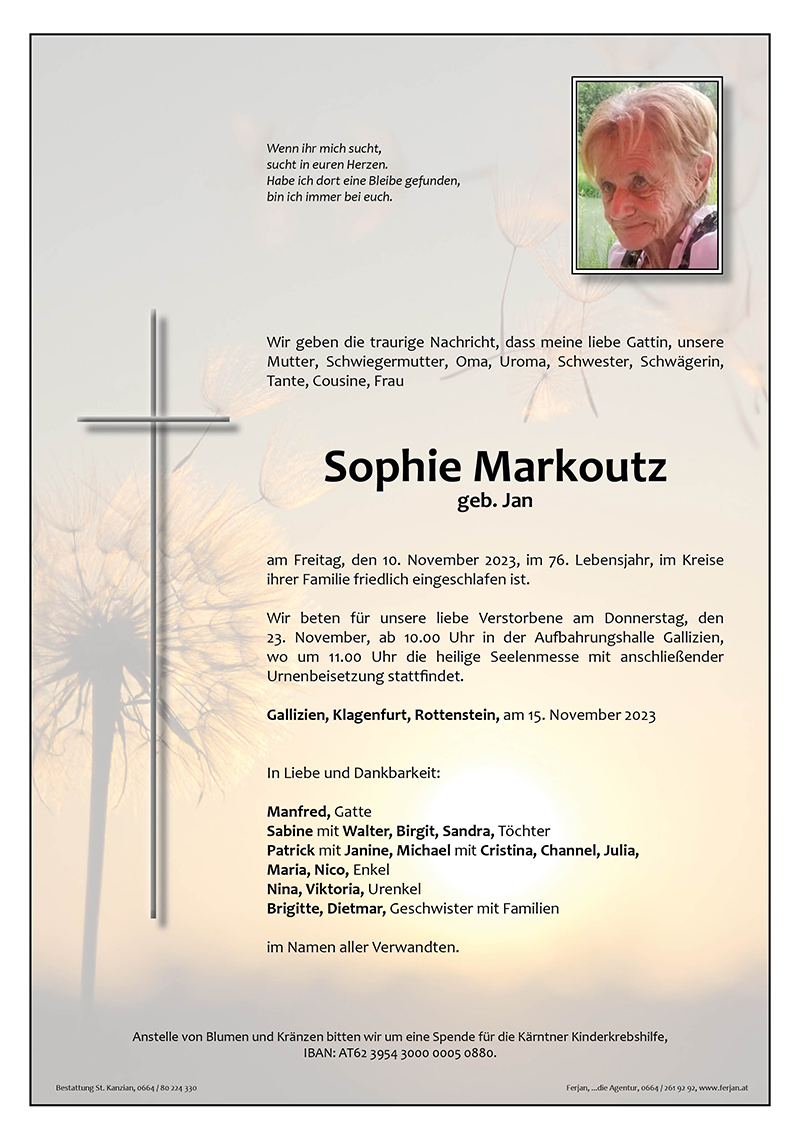 Traueranzeige von Sophie Markoutz