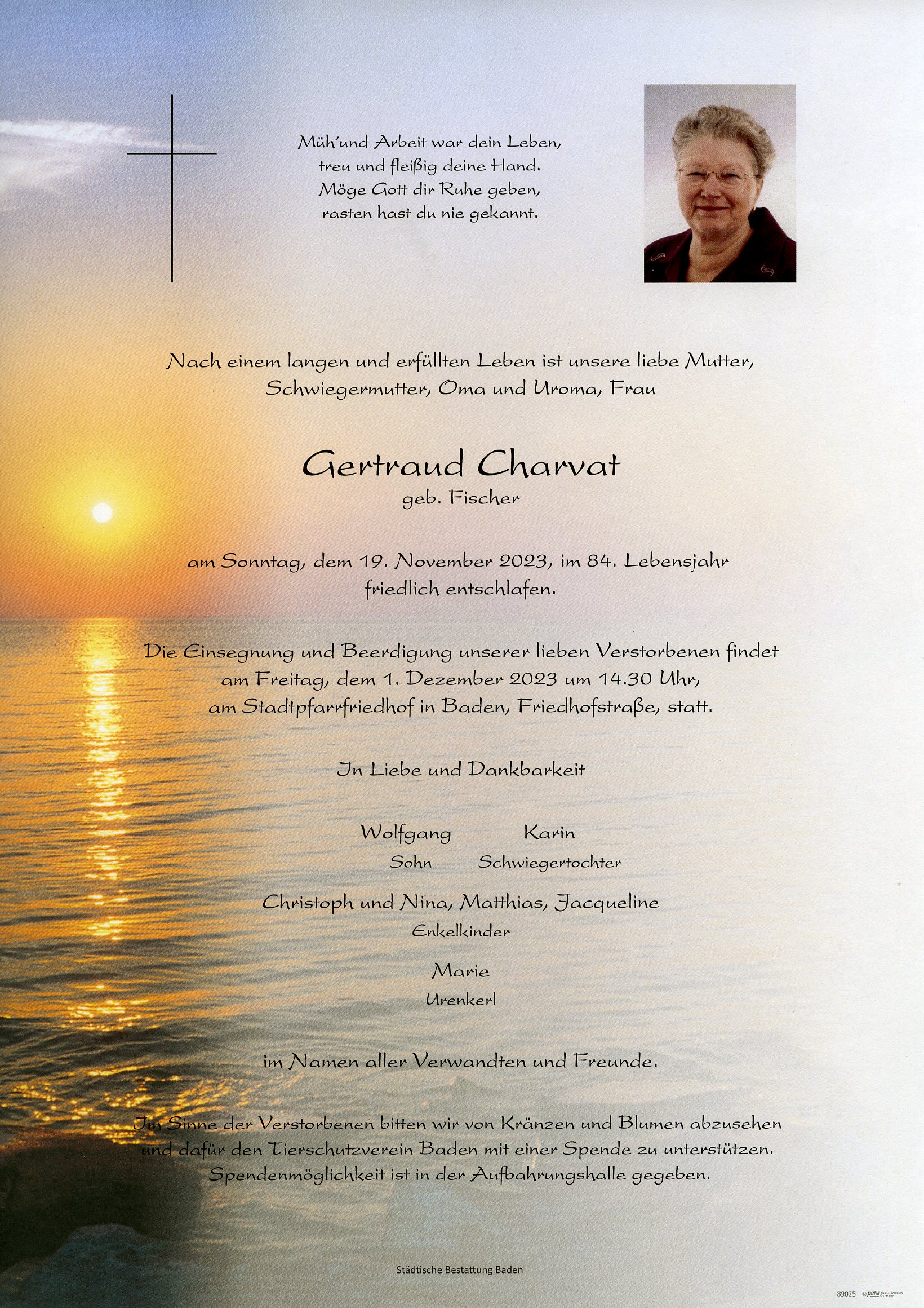 Traueranzeige von Gertraud Charvat