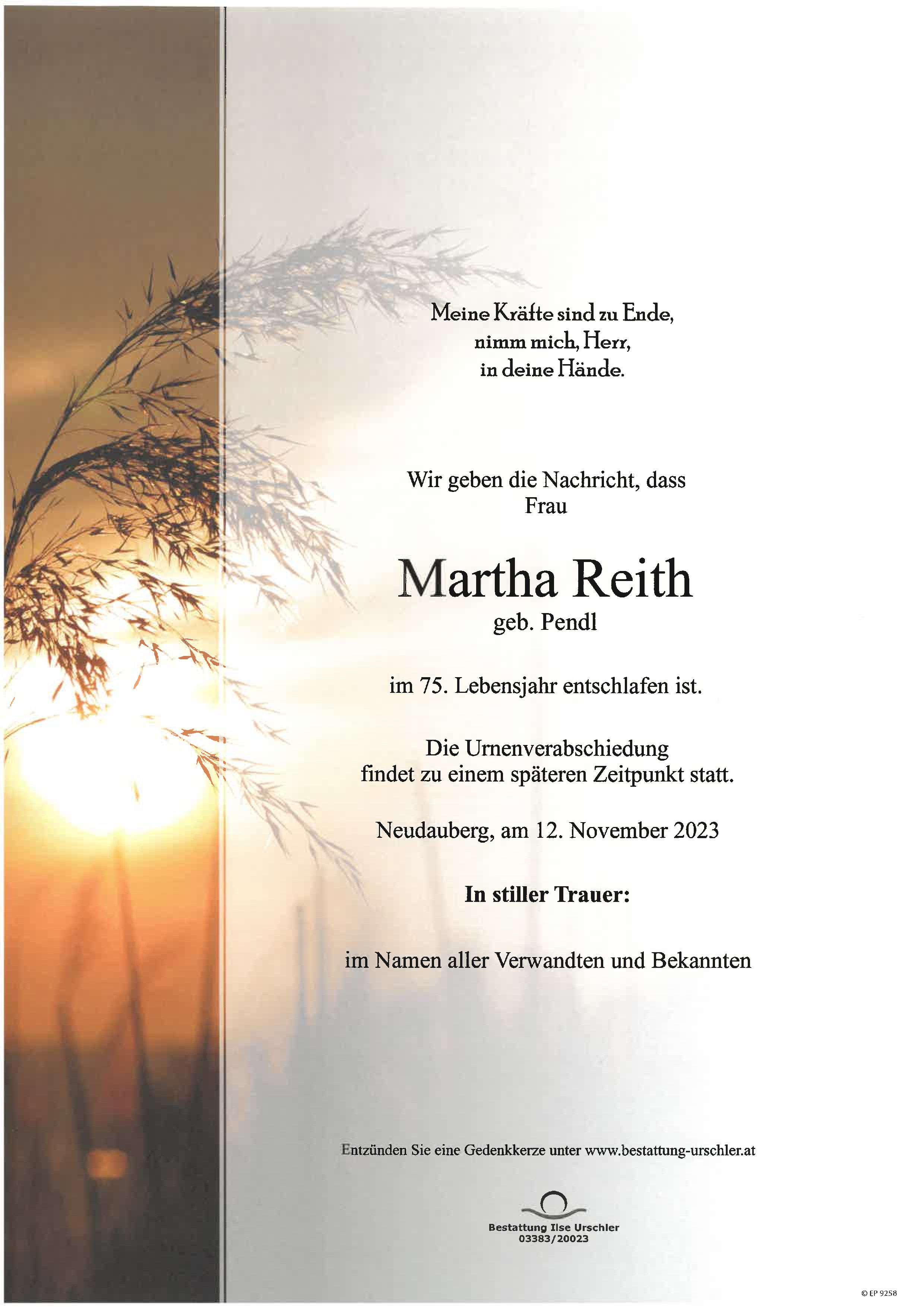 Traueranzeige von Martha Reith