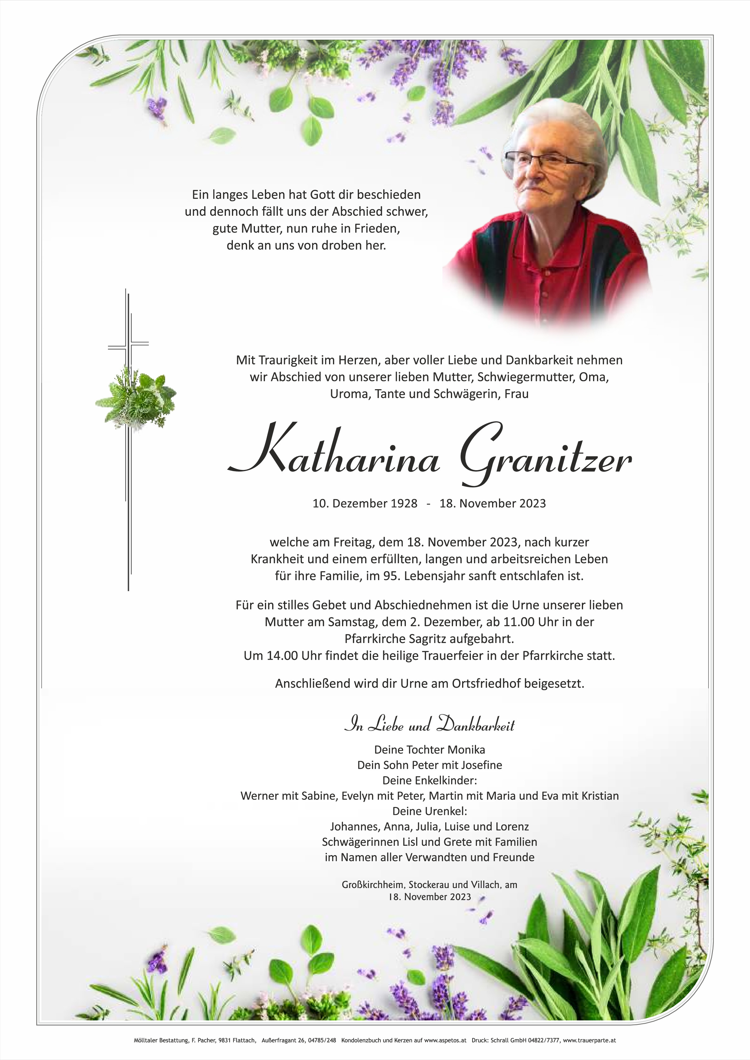 Traueranzeige von Katharina Granitzer