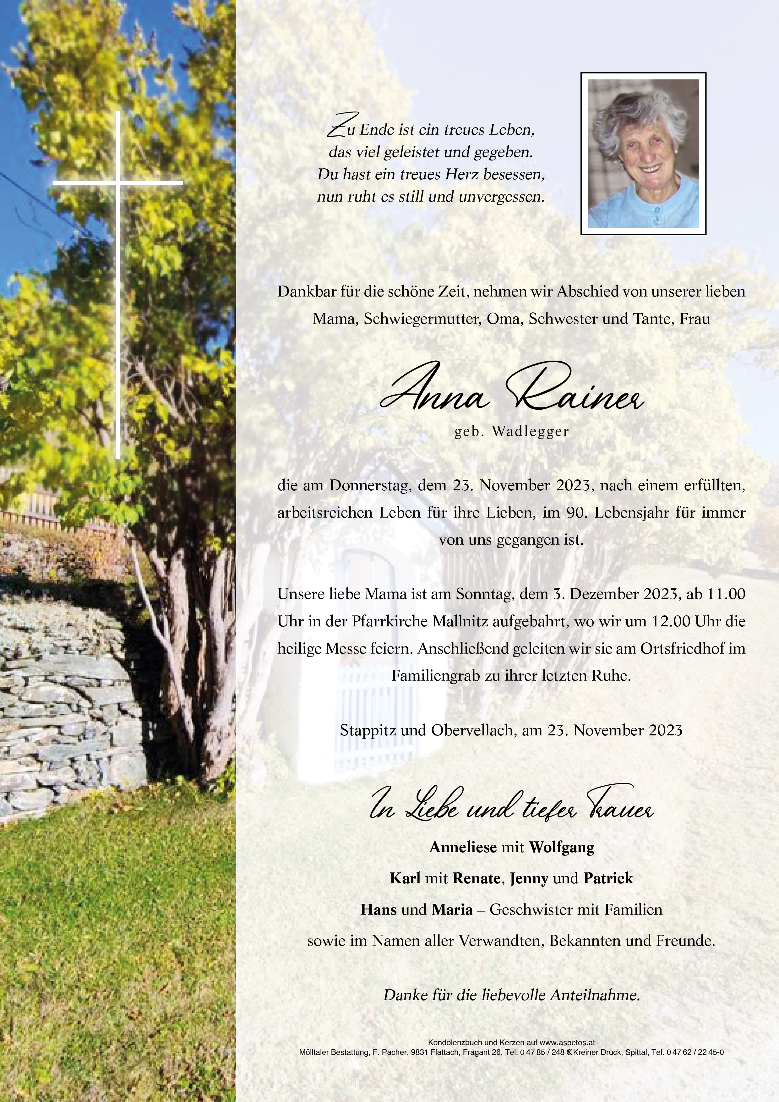 Traueranzeige von Anna Rainer