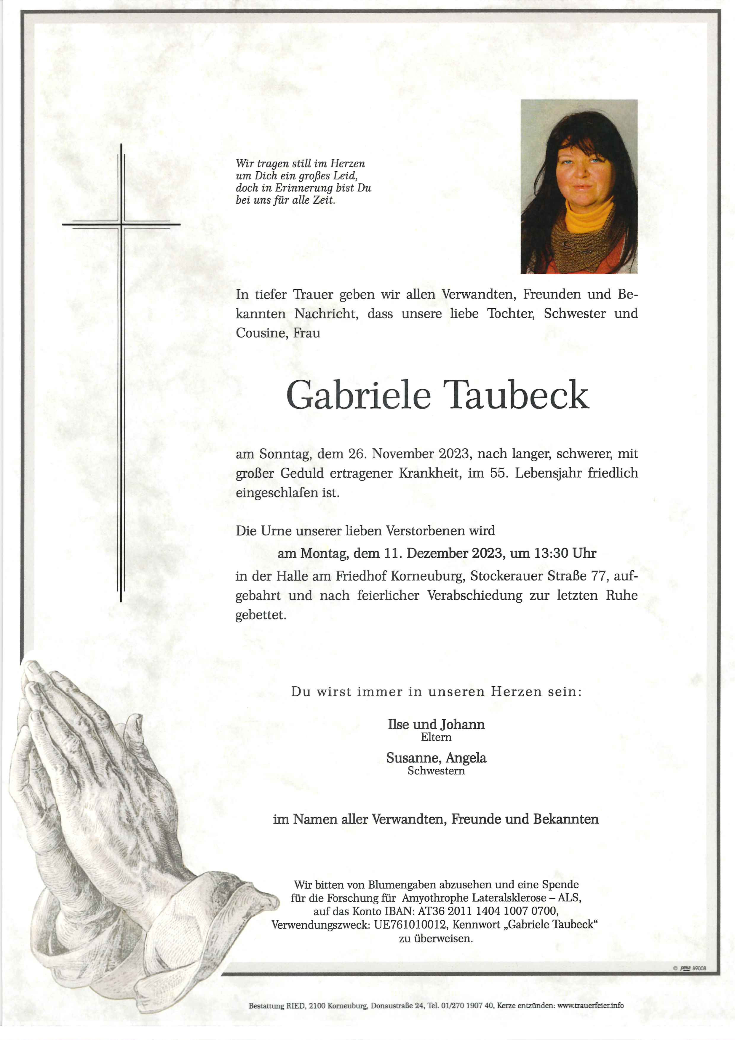 Traueranzeige von Gabriele Taubeck