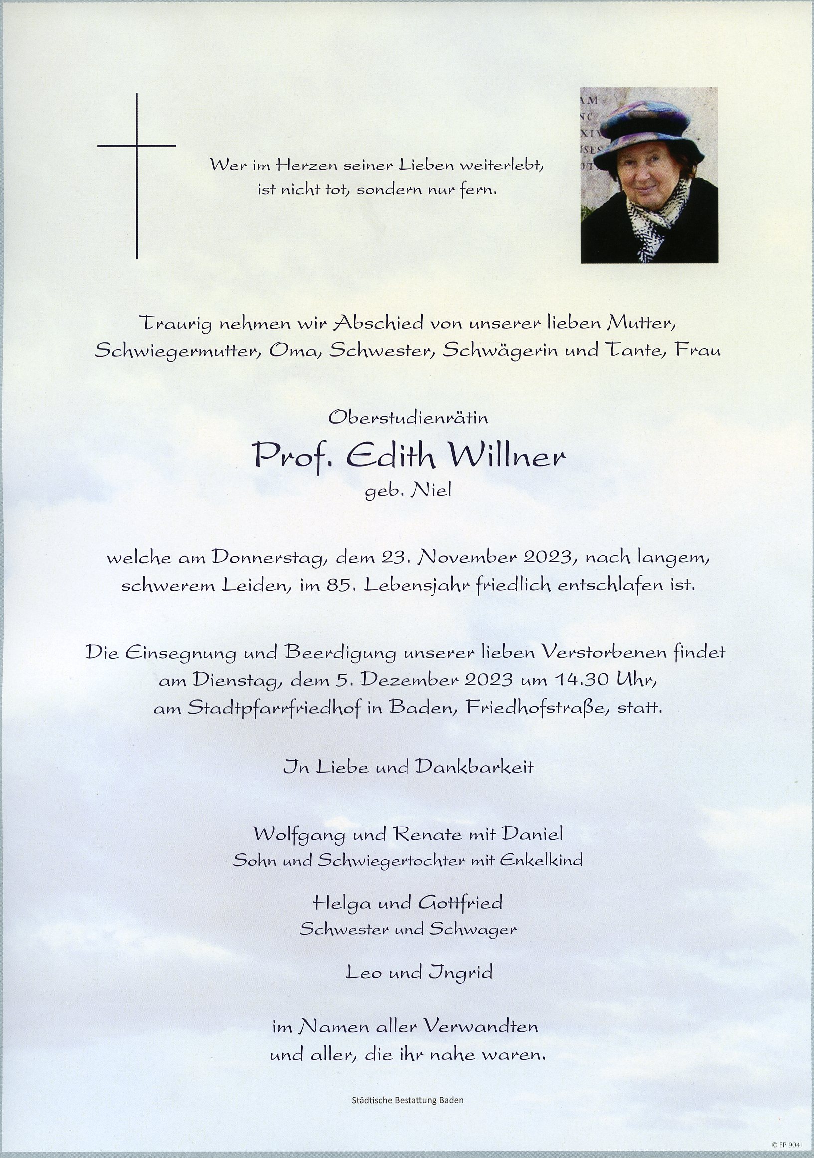 Traueranzeige von Prof. Edith Willner