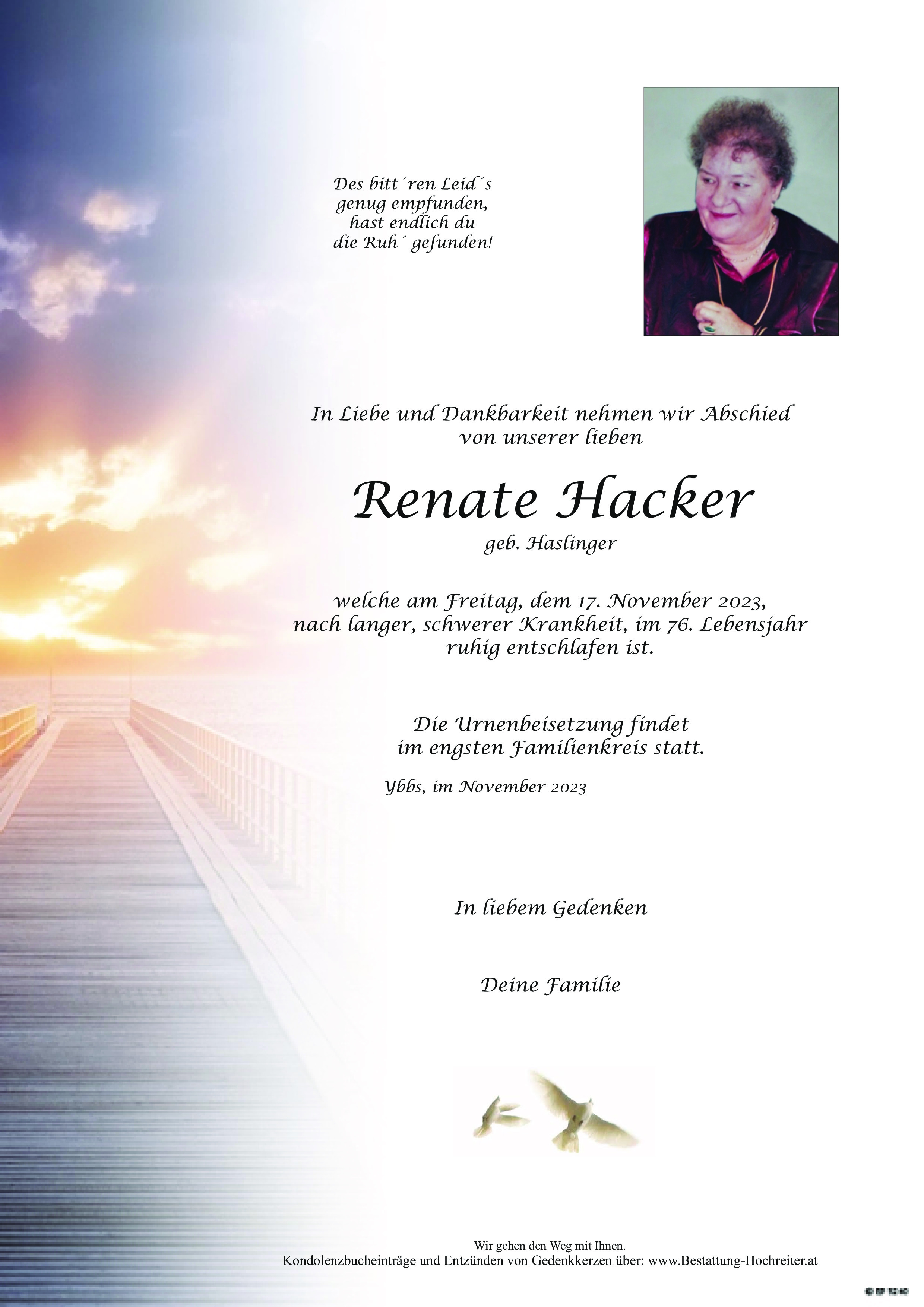 Traueranzeige von Renate Hacker