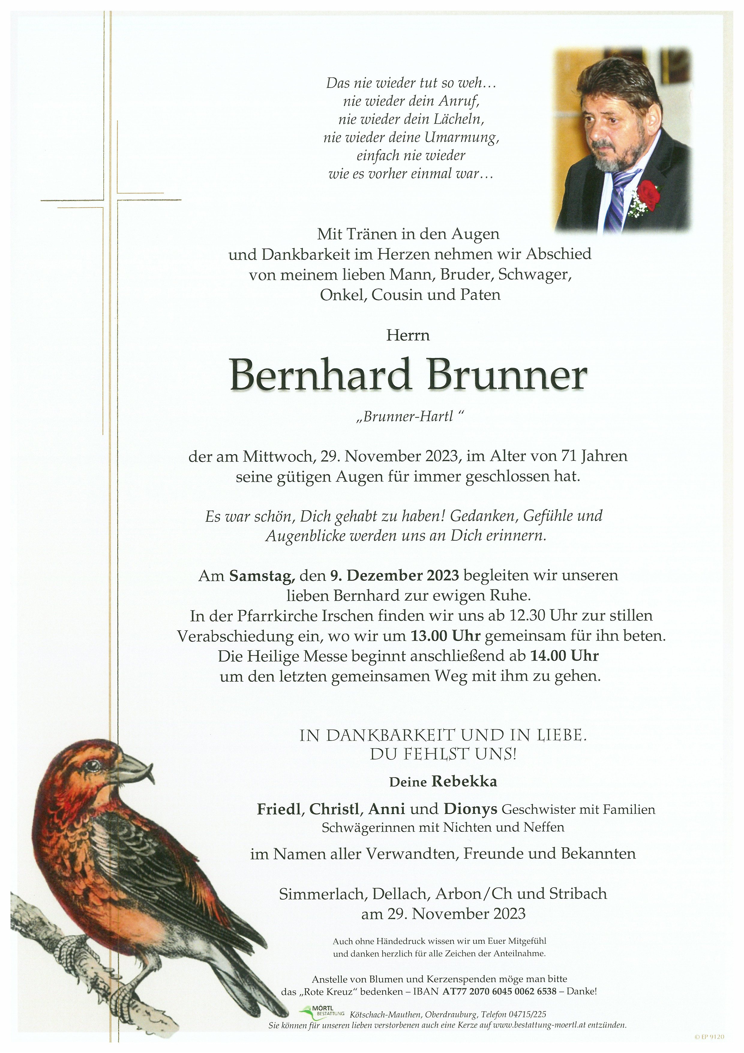 Traueranzeige von Bernhard Brunner