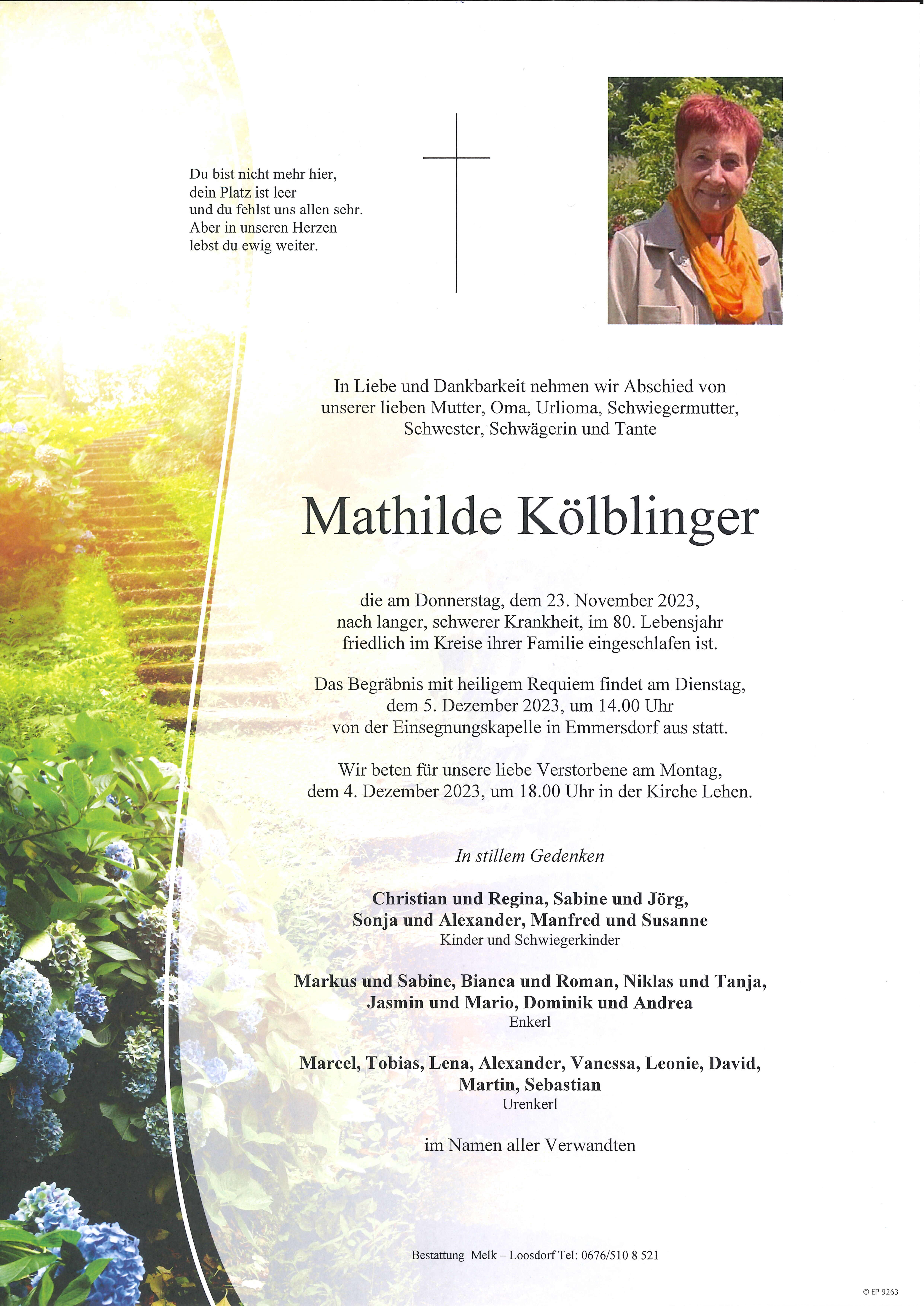 Traueranzeige von Mathilde Kölblinger