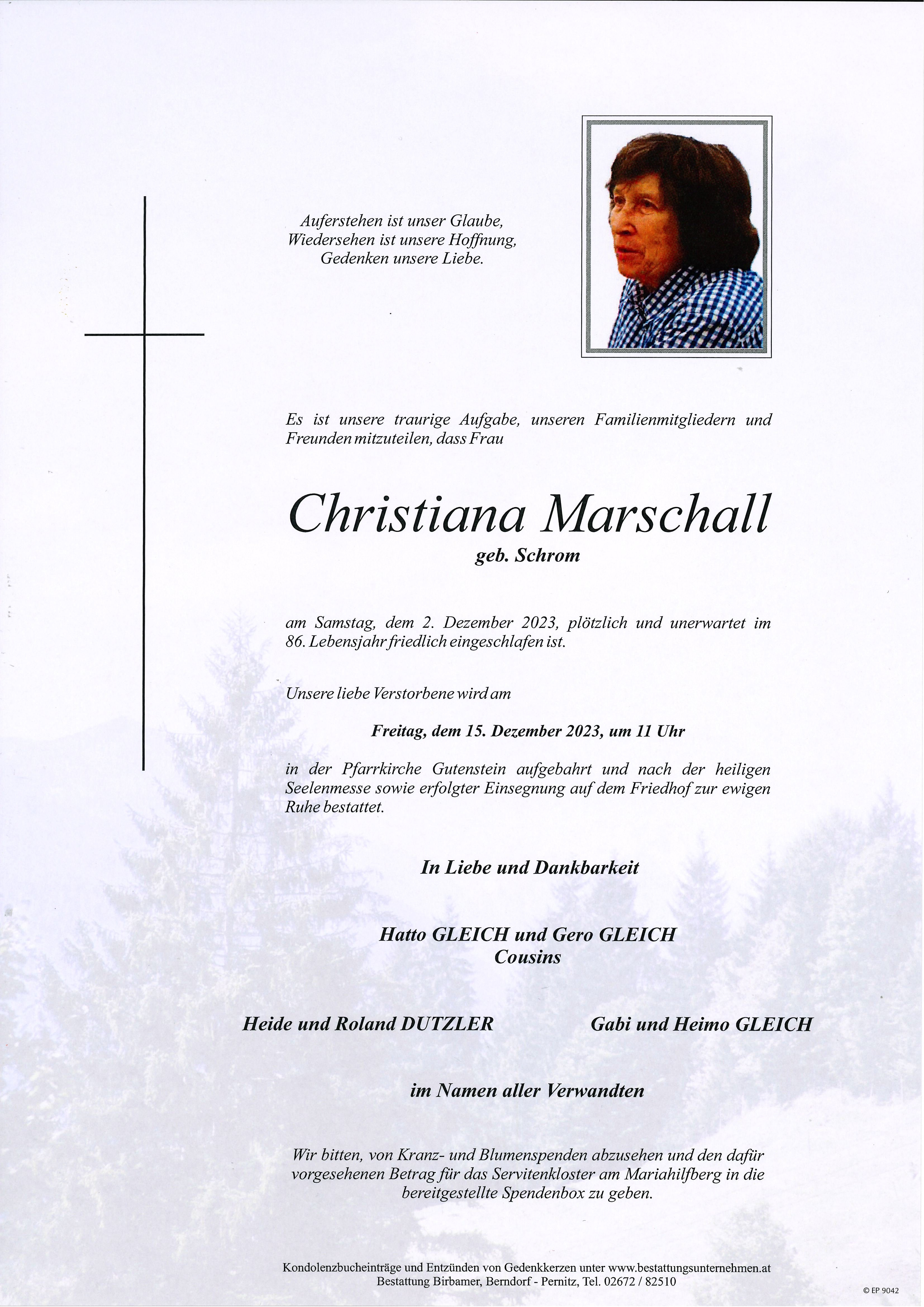 Traueranzeige von Christiana Marschall