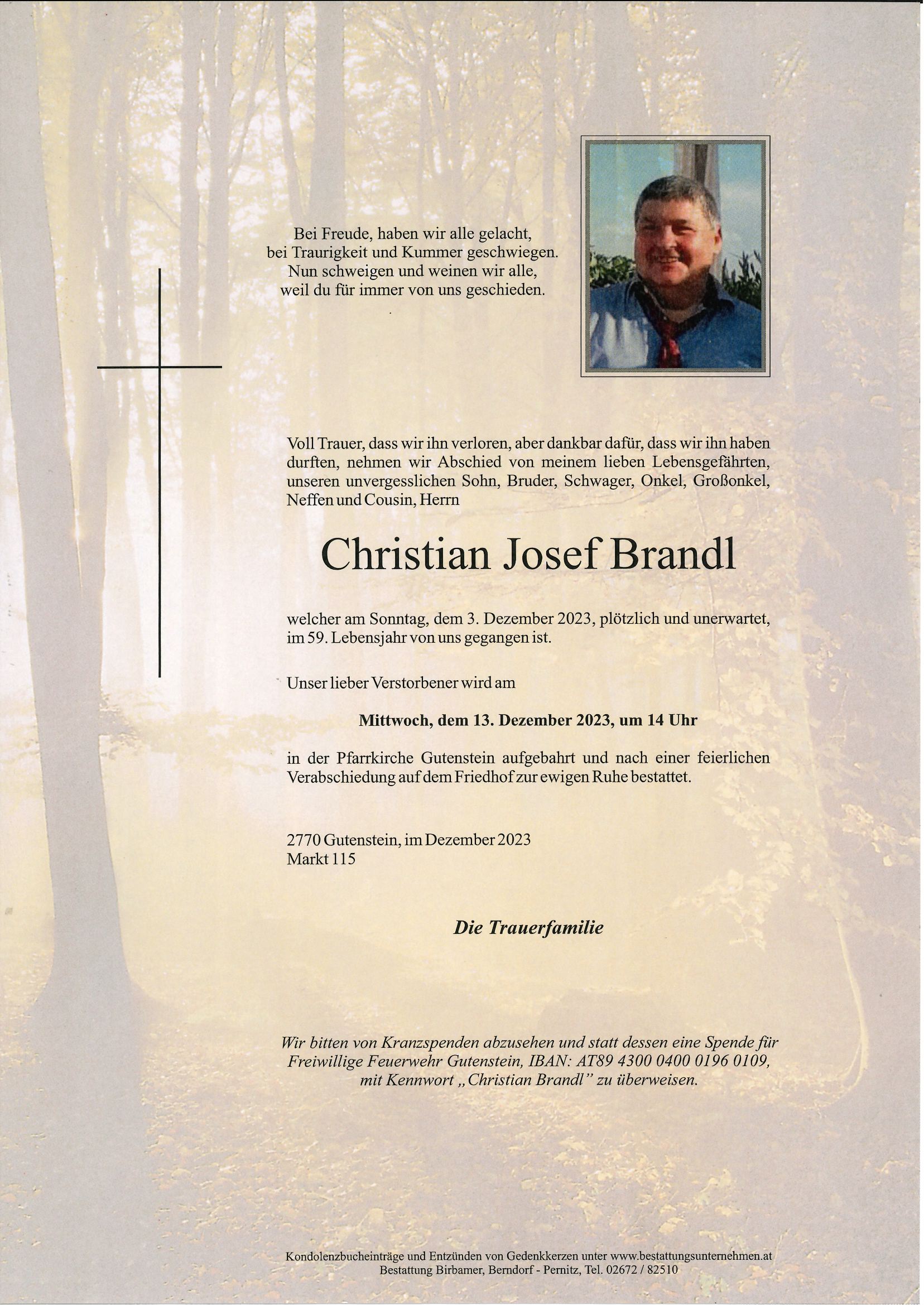 Traueranzeige von Christian Josef Brandl