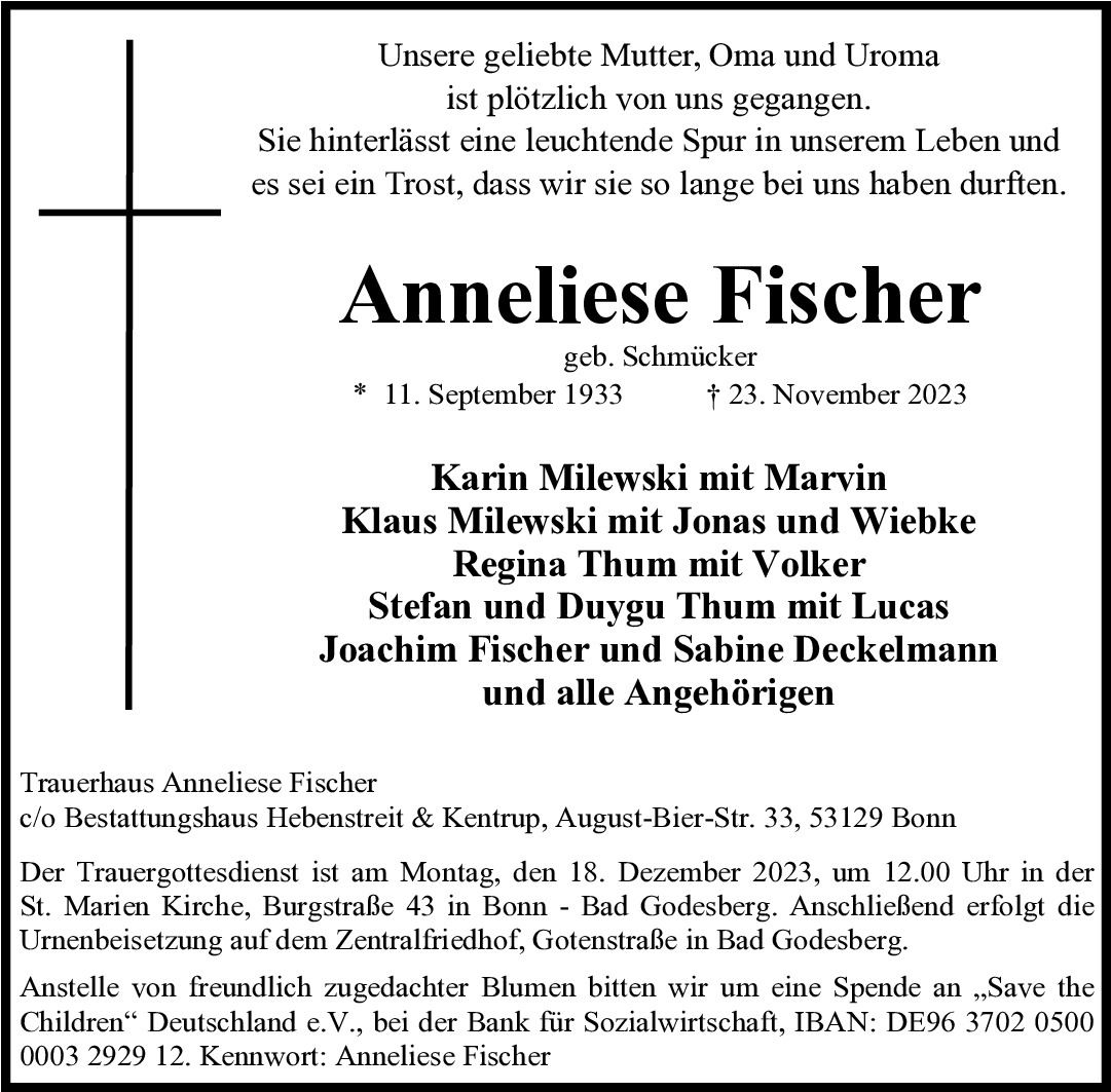 Traueranzeige von Anneliese Fischer