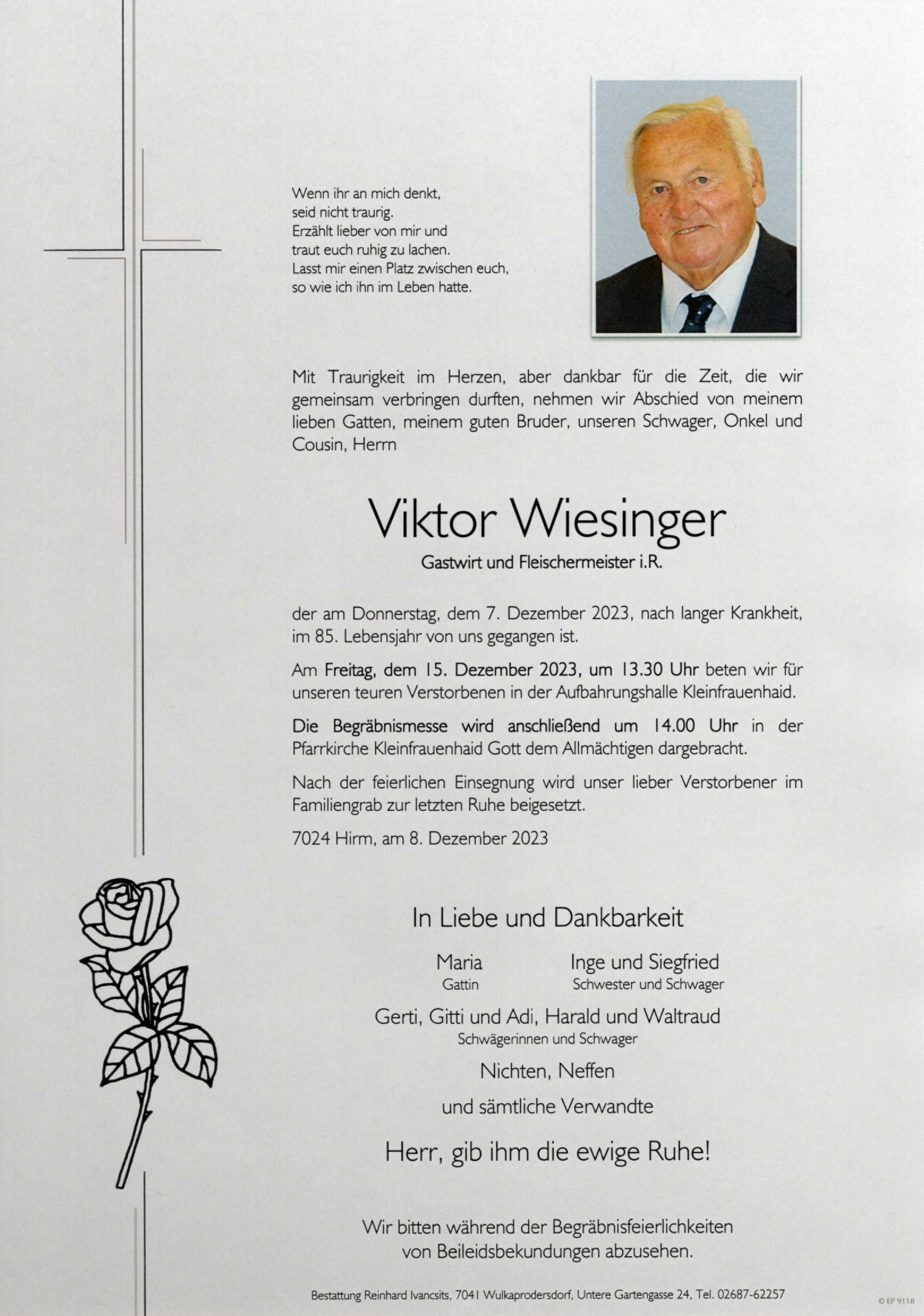Traueranzeige von Viktor Wiesinger