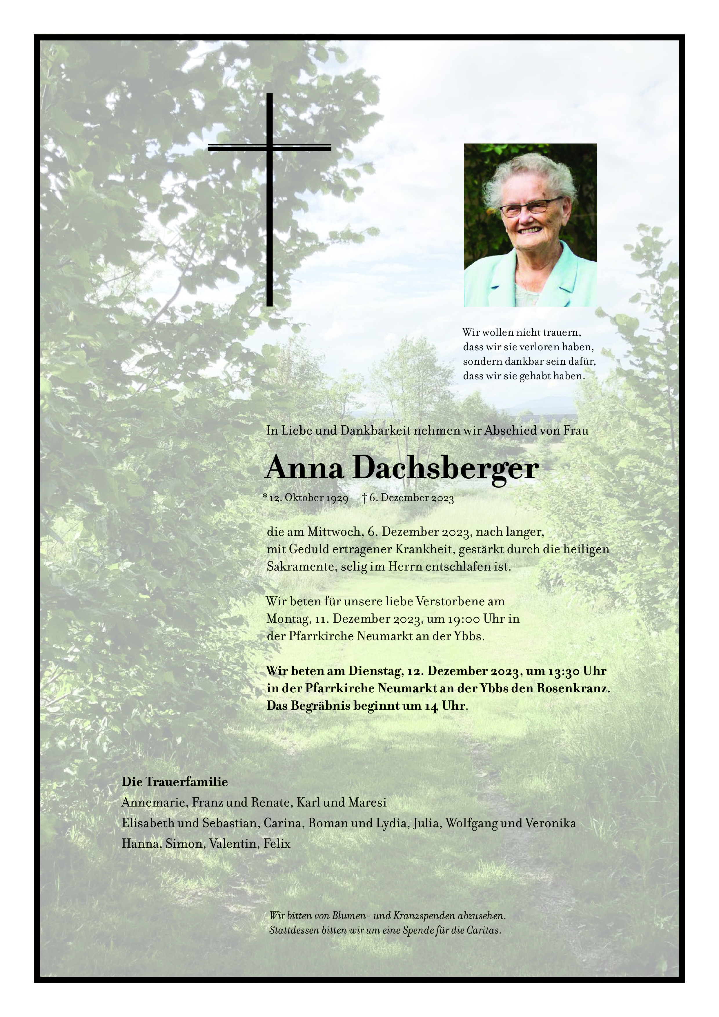 Traueranzeige von Anna Dachsberger