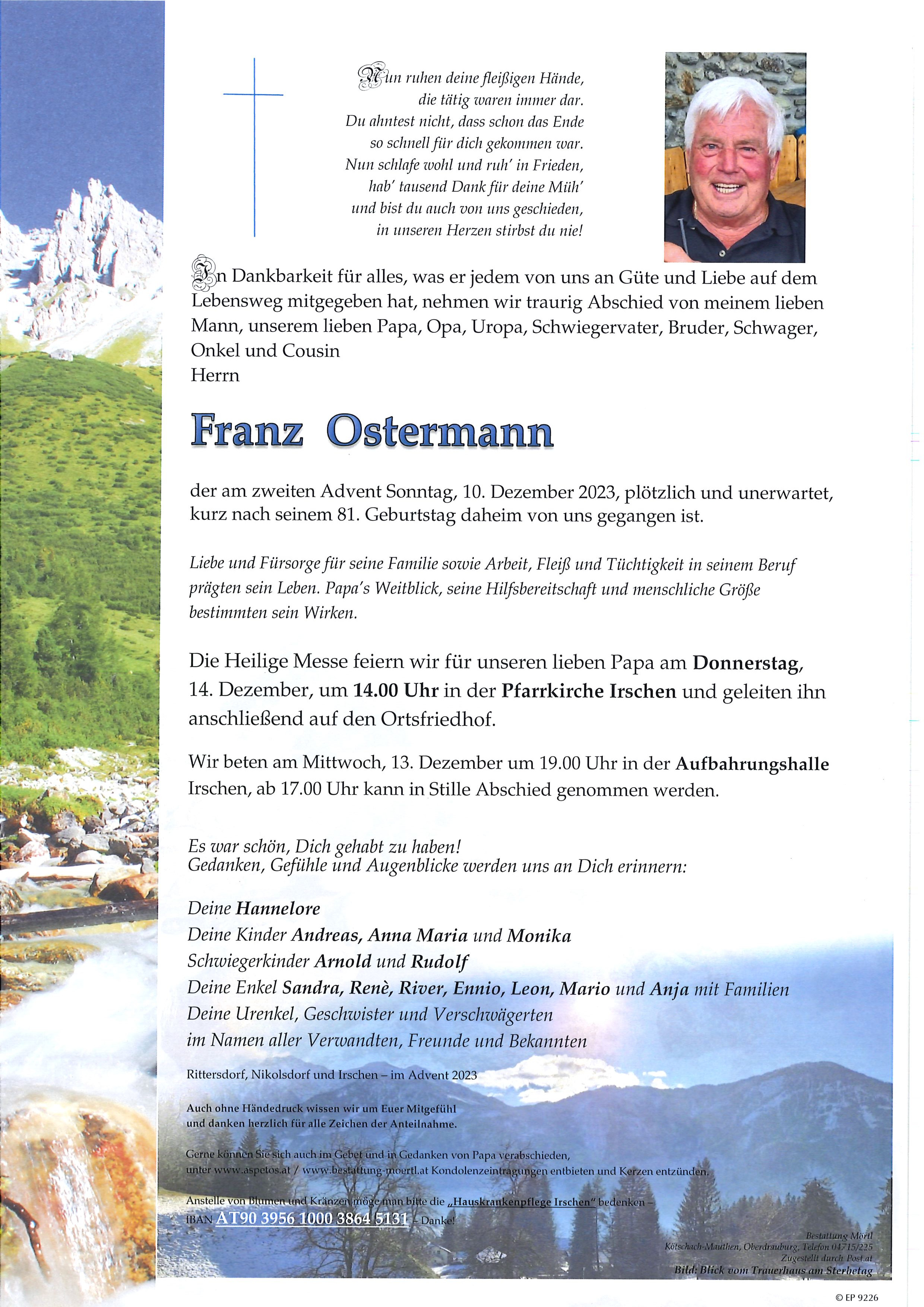 Traueranzeige von Franz Ostermann