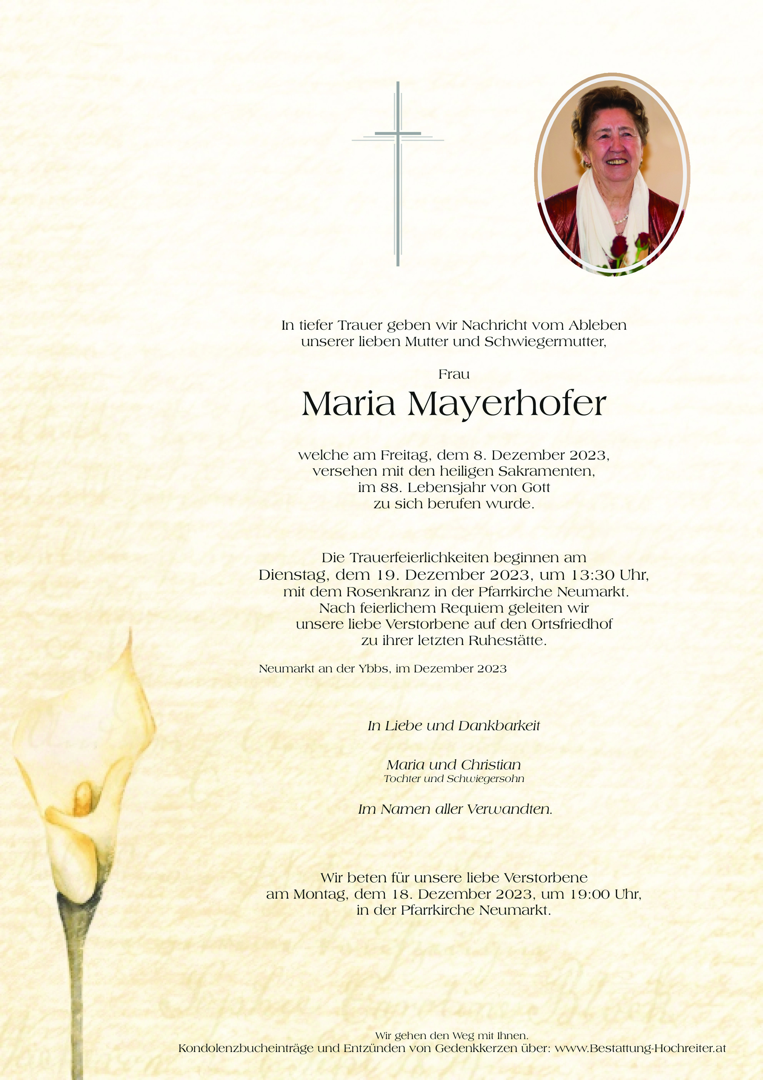 Traueranzeige von Maria Mayerhofer