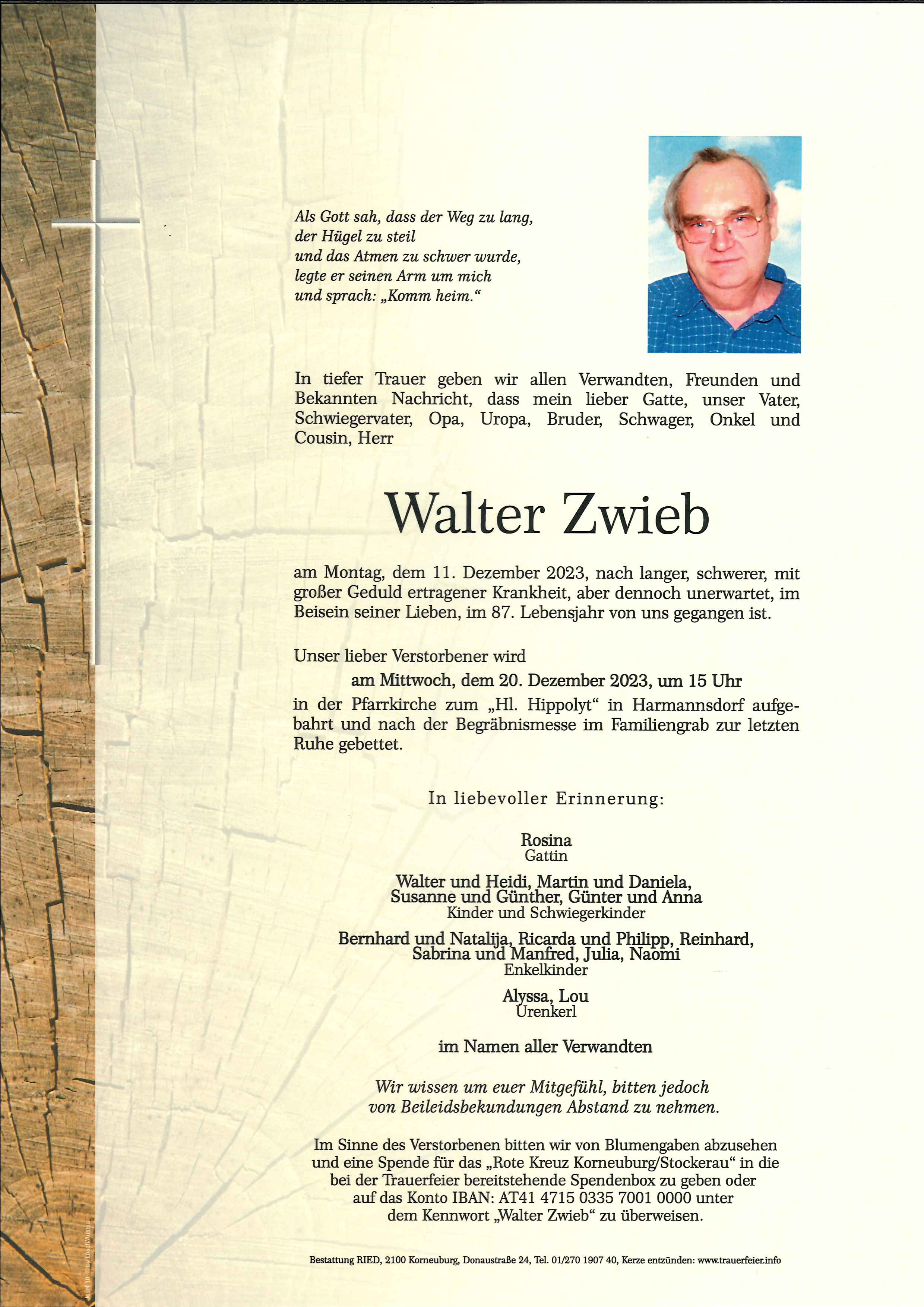 Traueranzeige von Walter Zwieb