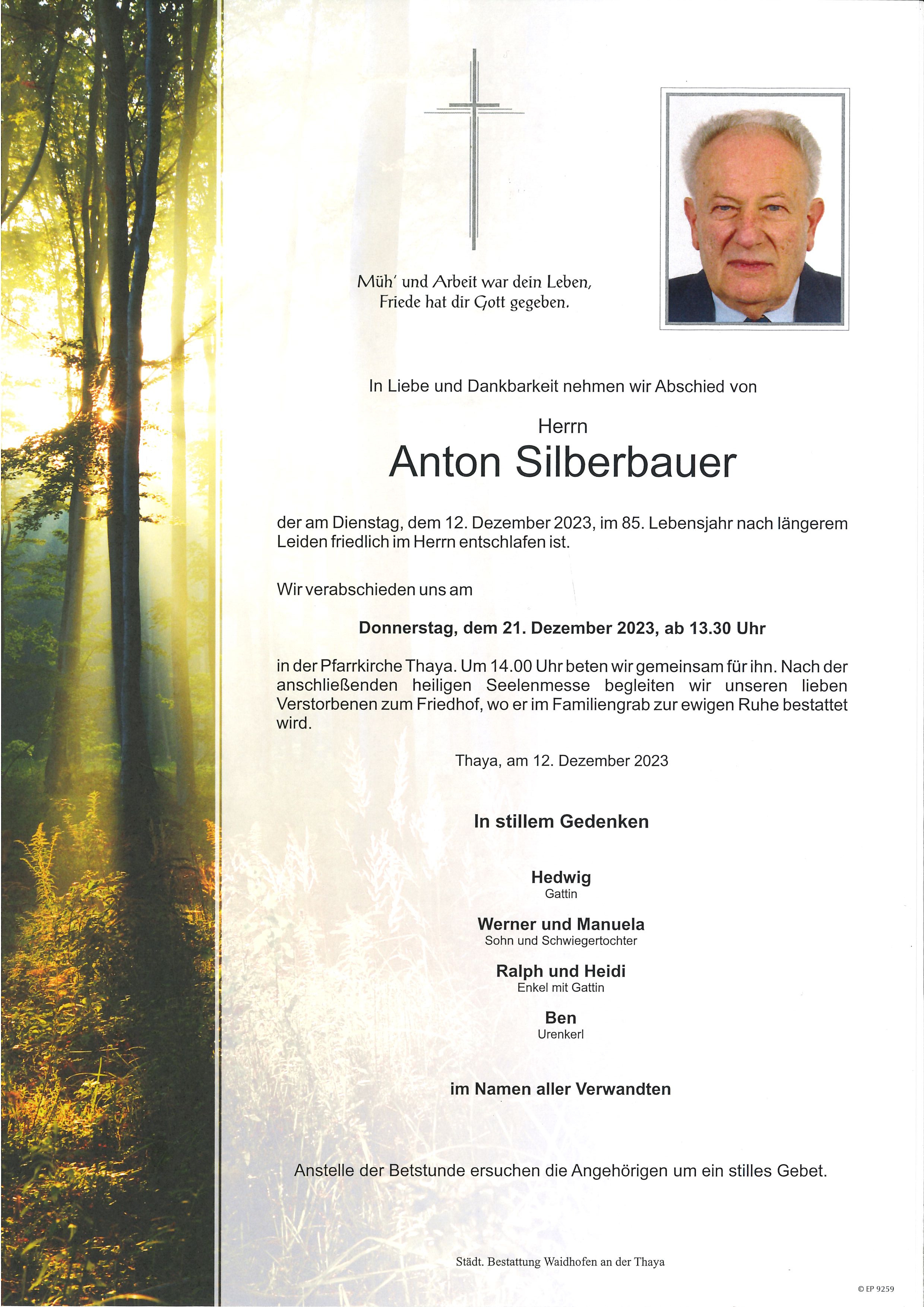 Traueranzeige von Anton Silberbauer