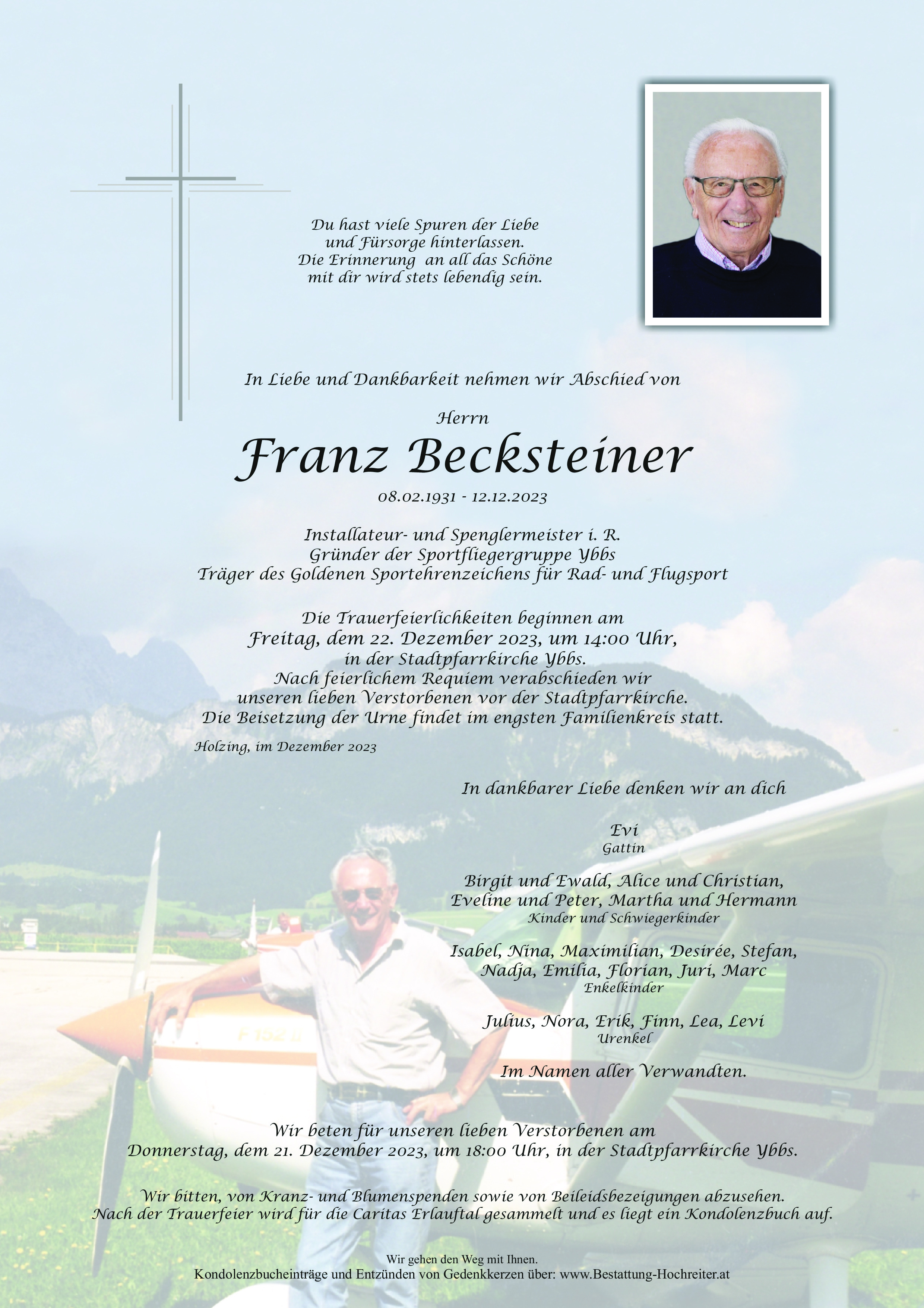 Traueranzeige von Franz Becksteiner