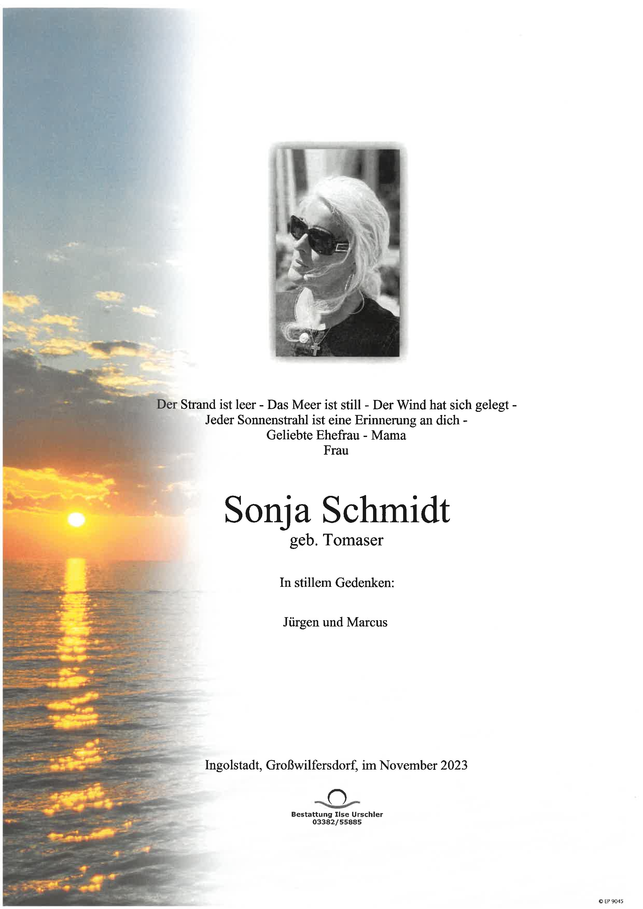 Traueranzeige von Sonja Schmidt