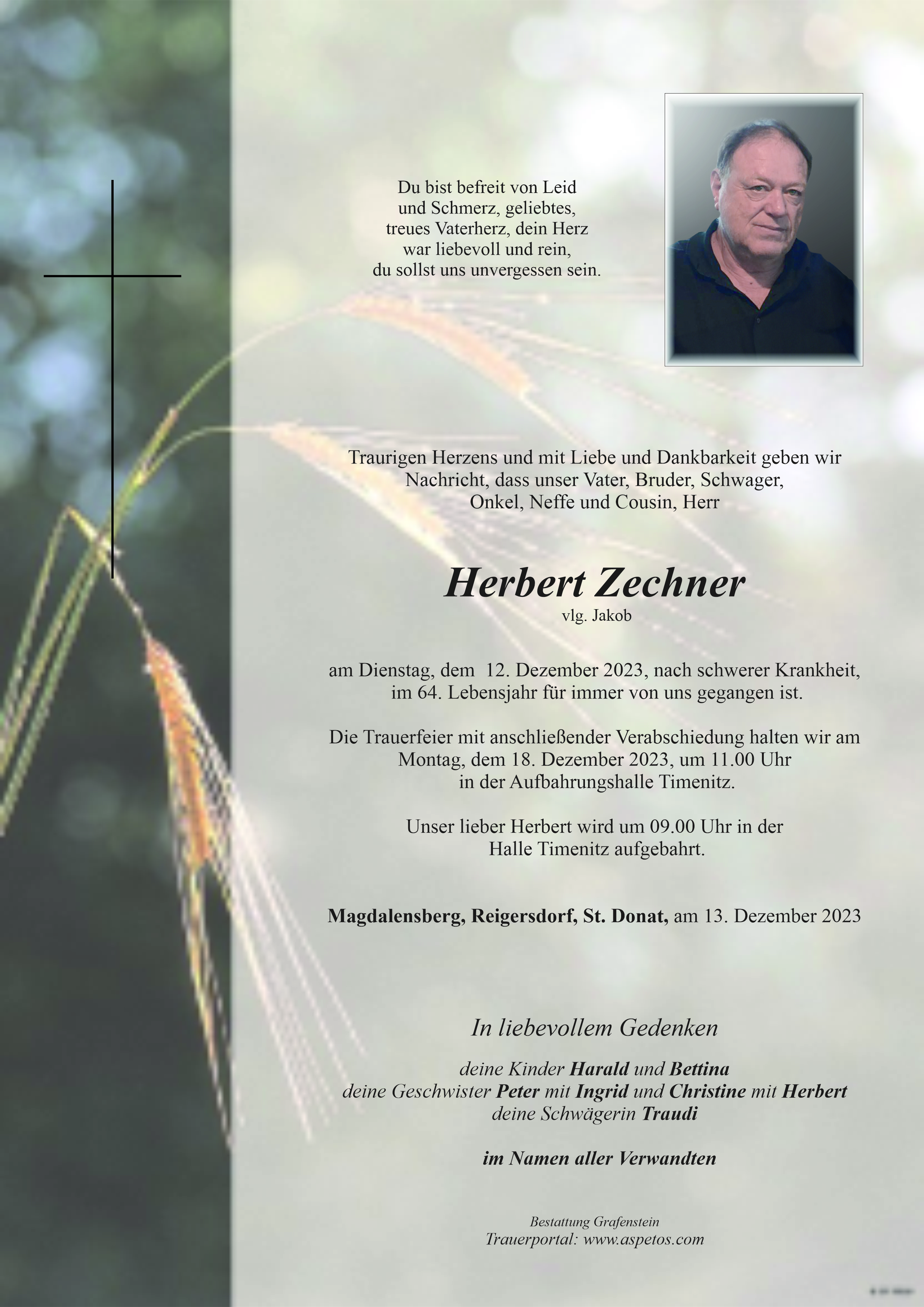 Traueranzeige von Herbert Zechner