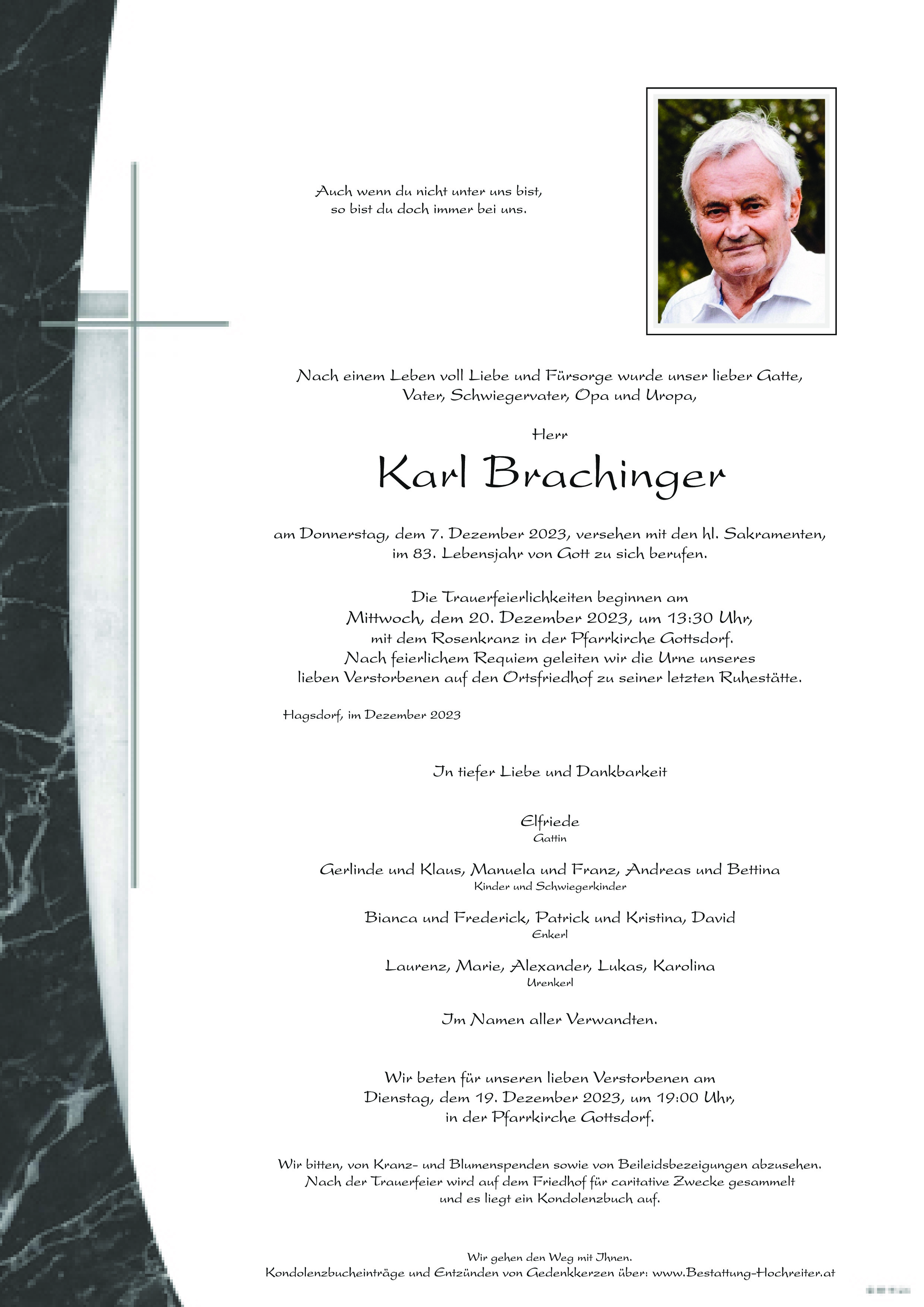 Traueranzeige von Karl Brachinger
