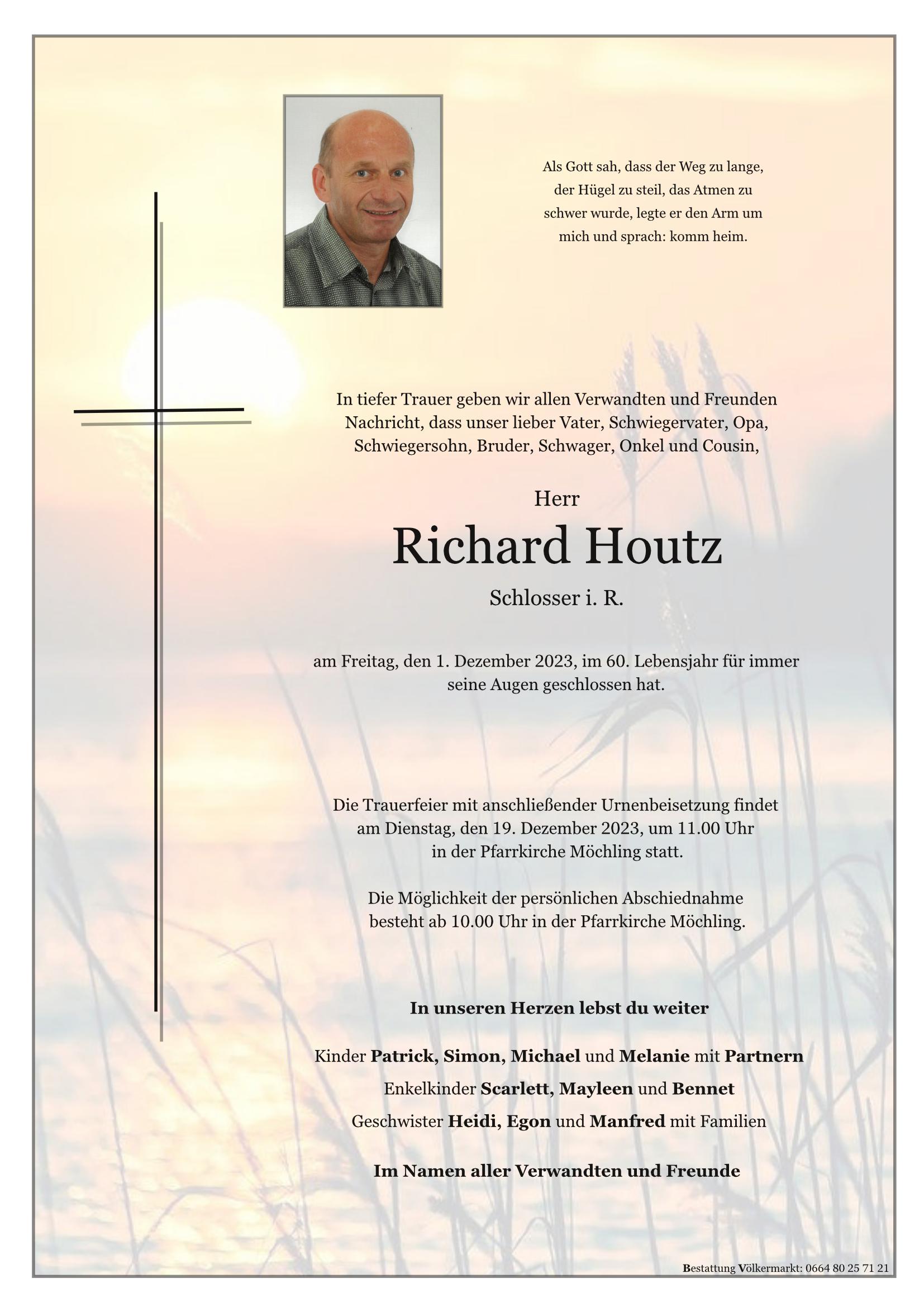 Traueranzeige von Richard Houtz
