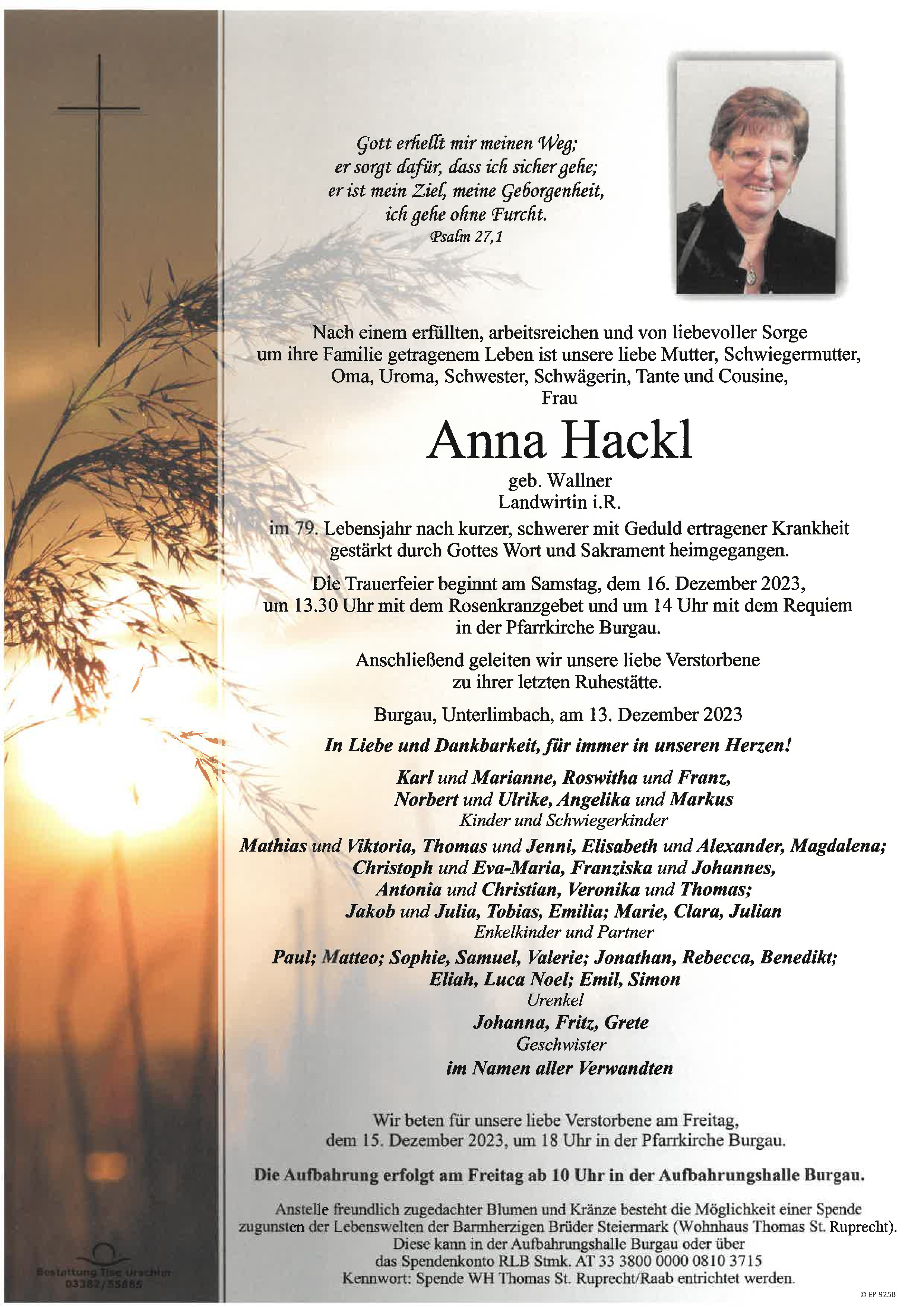 Traueranzeige von Anna Hackl