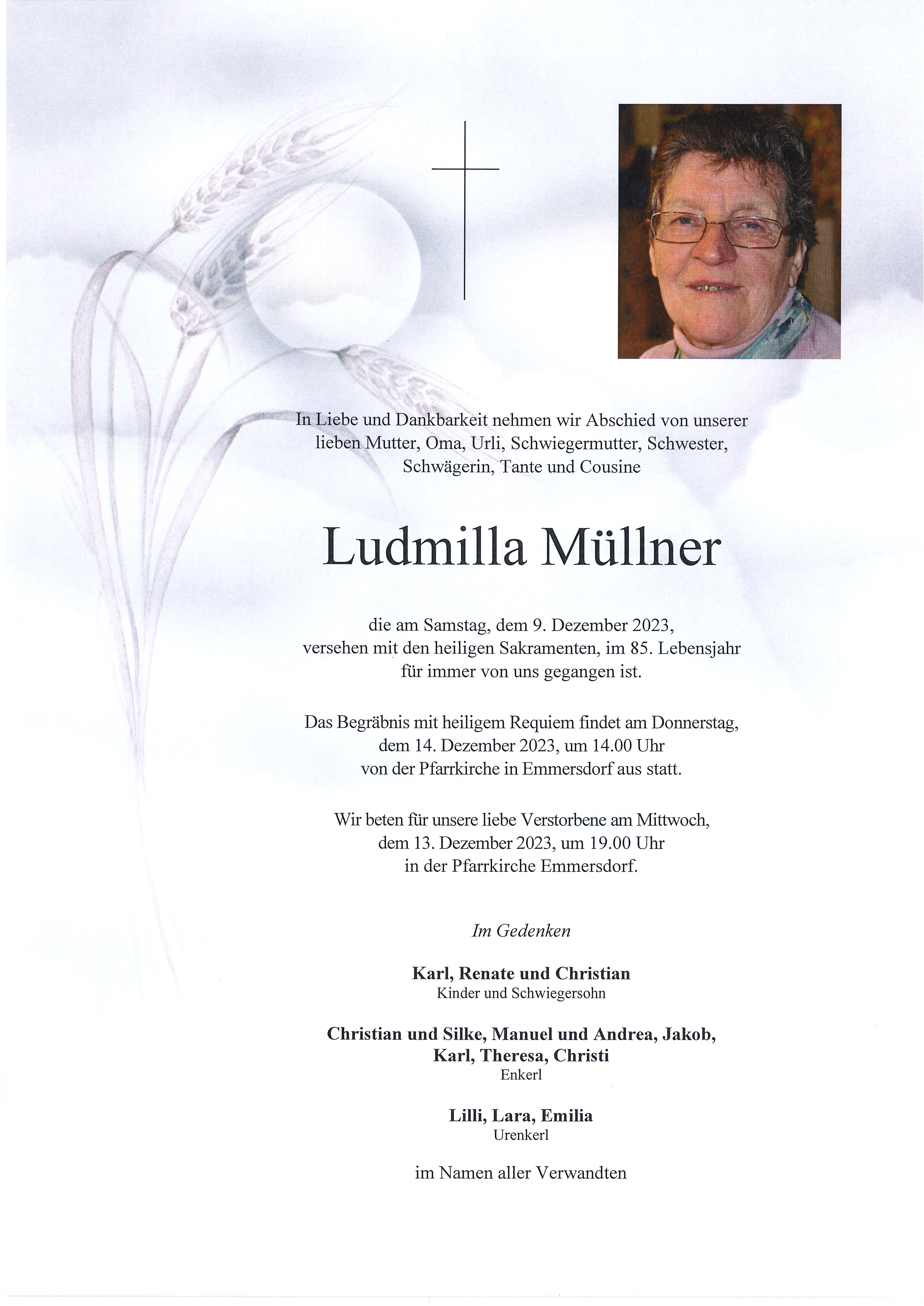 Traueranzeige von Ludmilla Müllner
