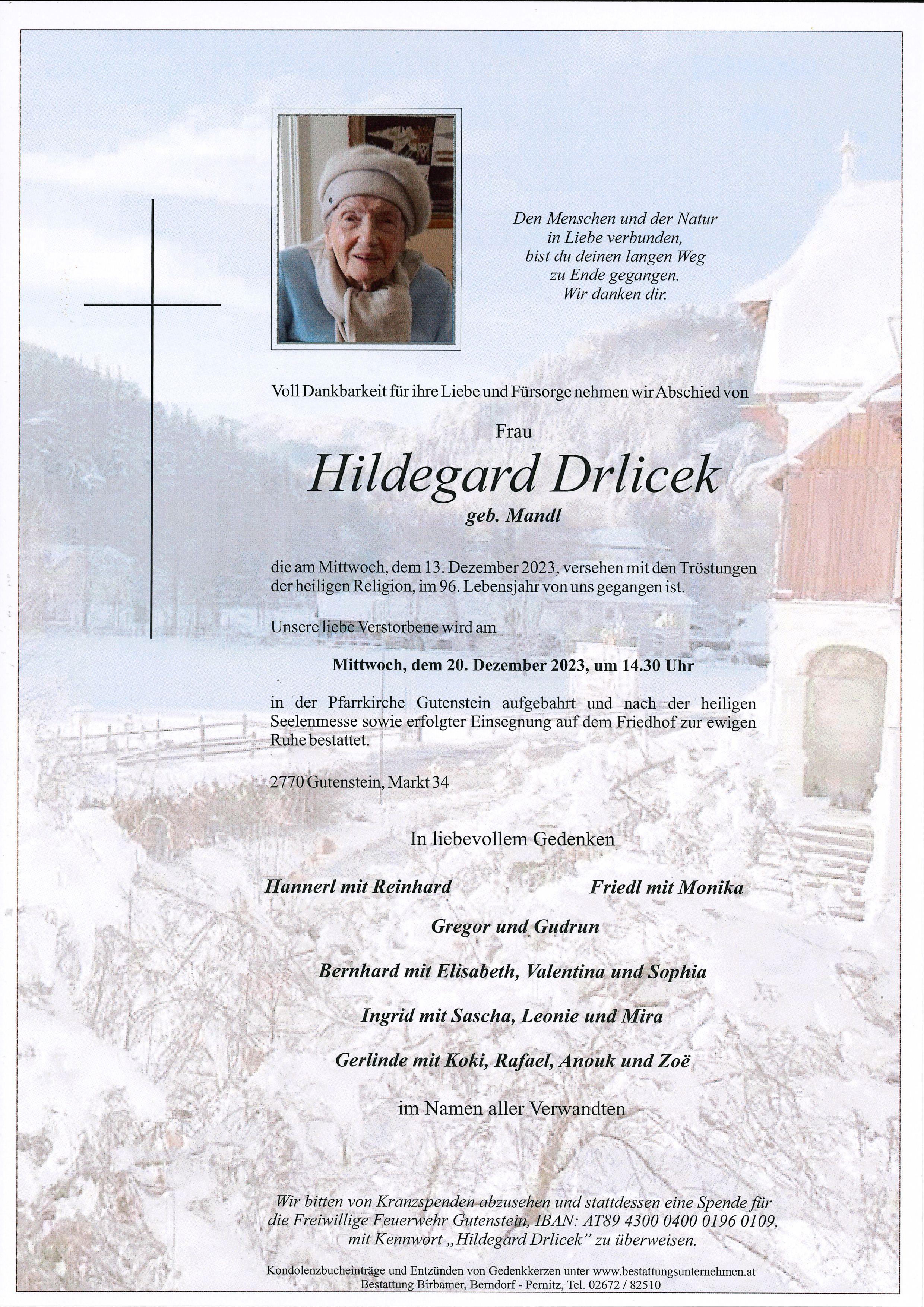 Traueranzeige von Hildegard Drlicek