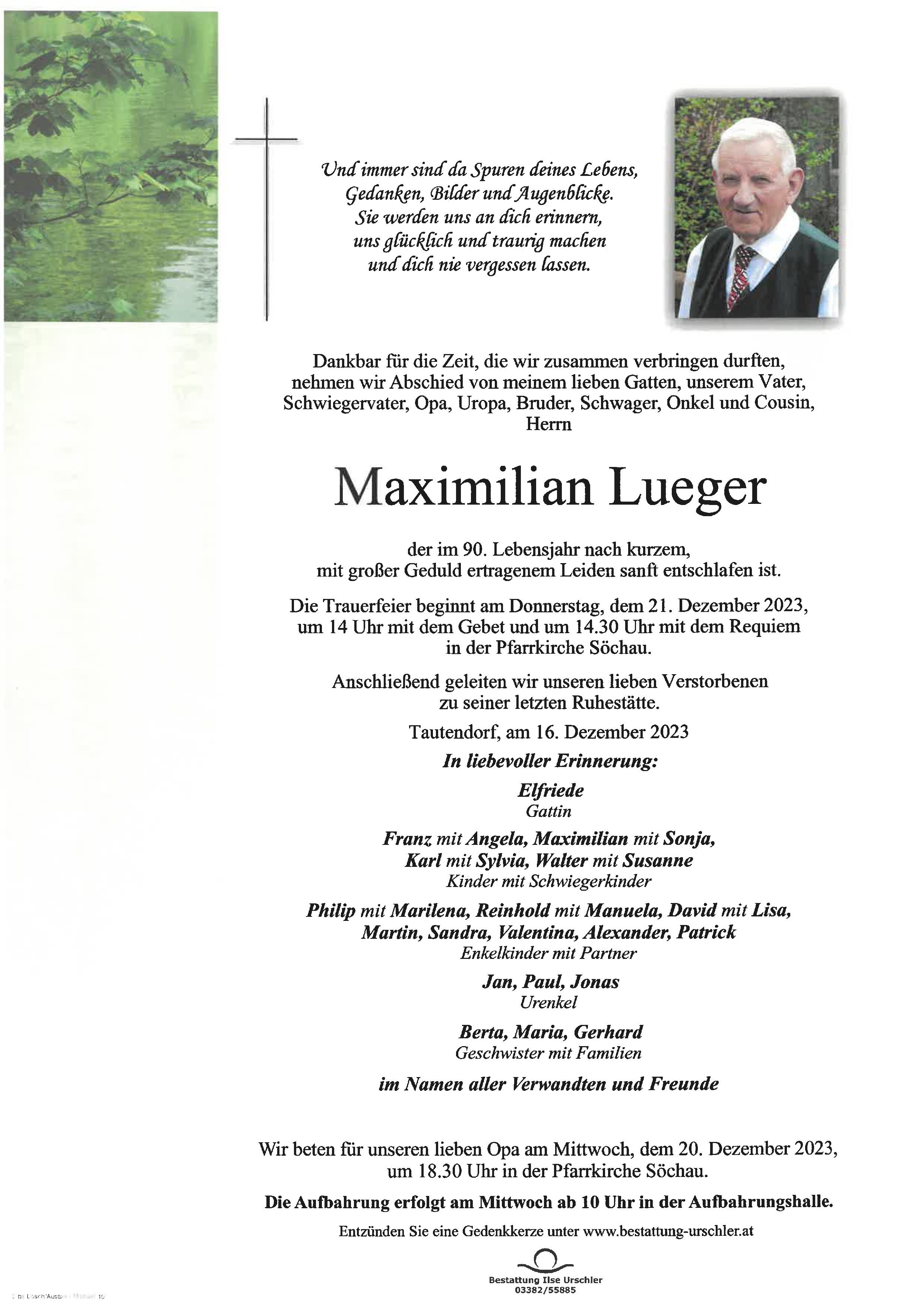 Traueranzeige von Maximilian Lueger