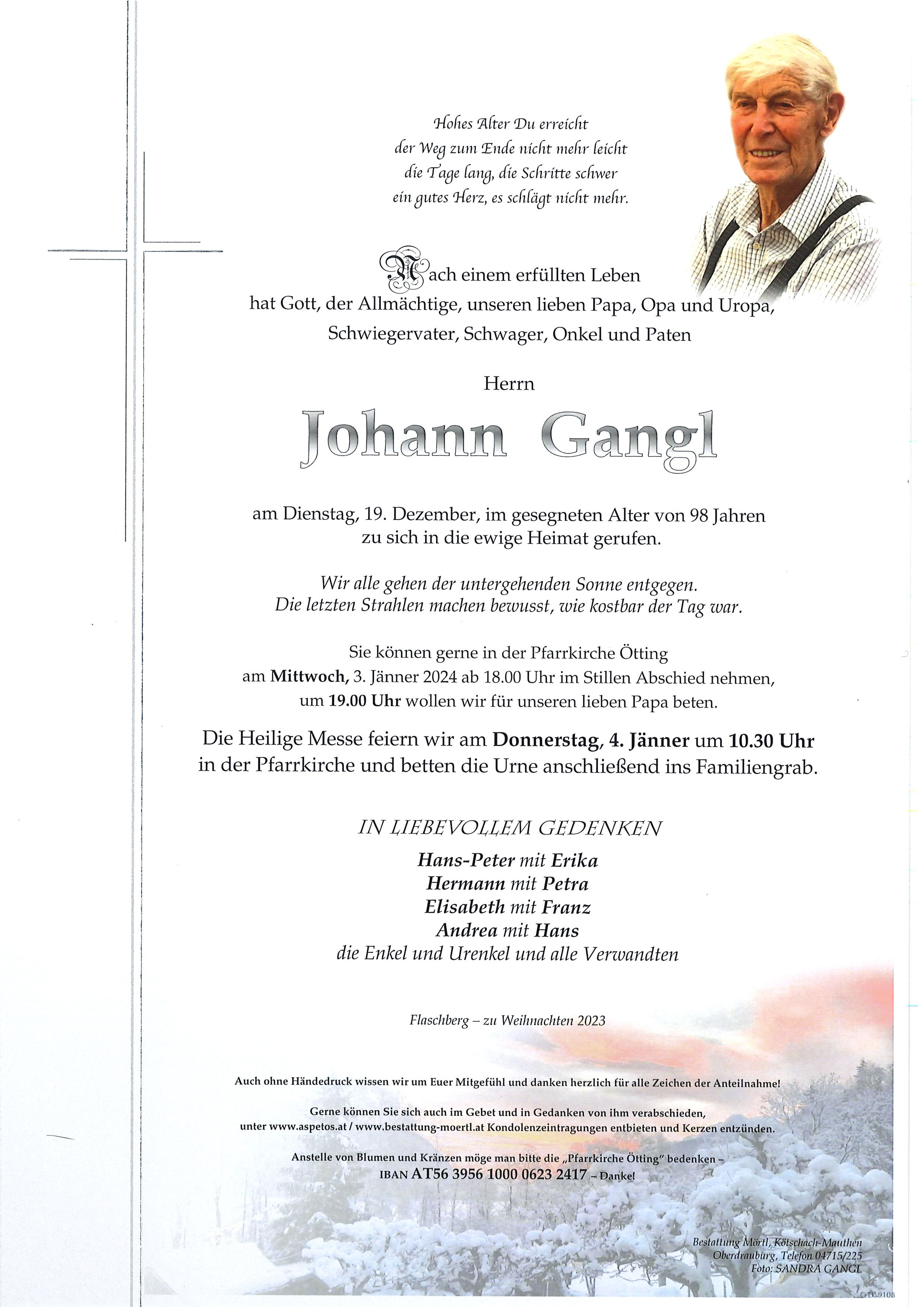 Traueranzeige von Johann Gangl