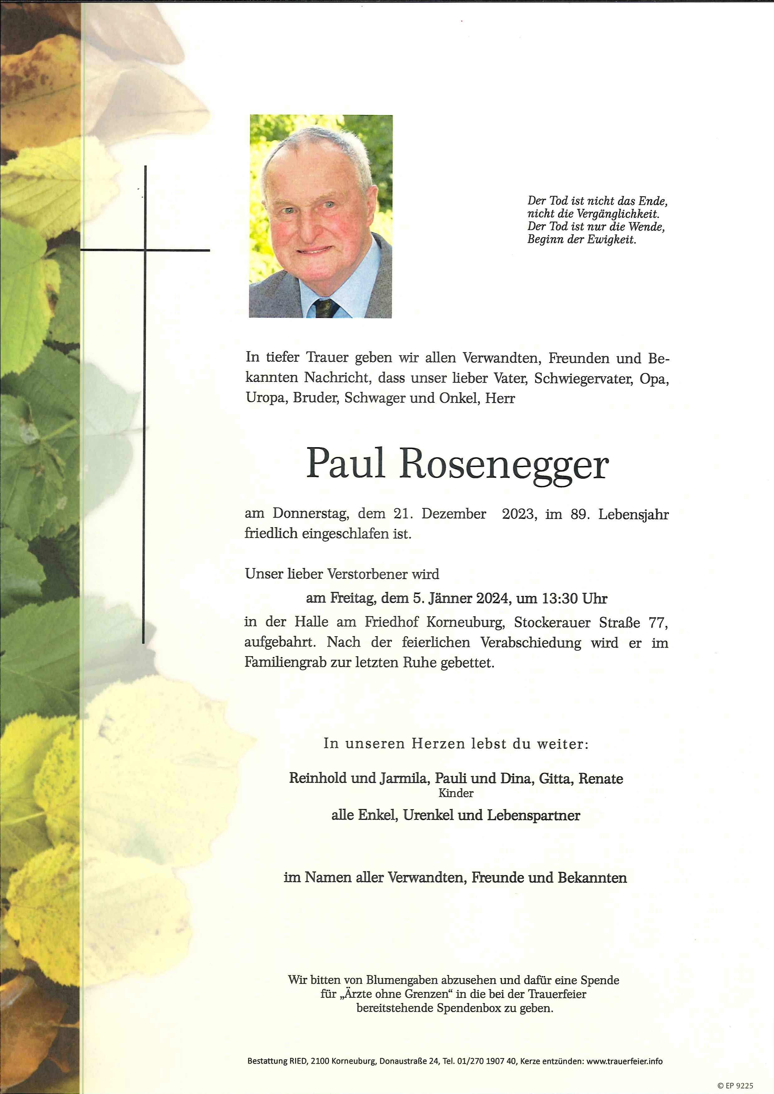 Traueranzeige von Paul  Rosenegger