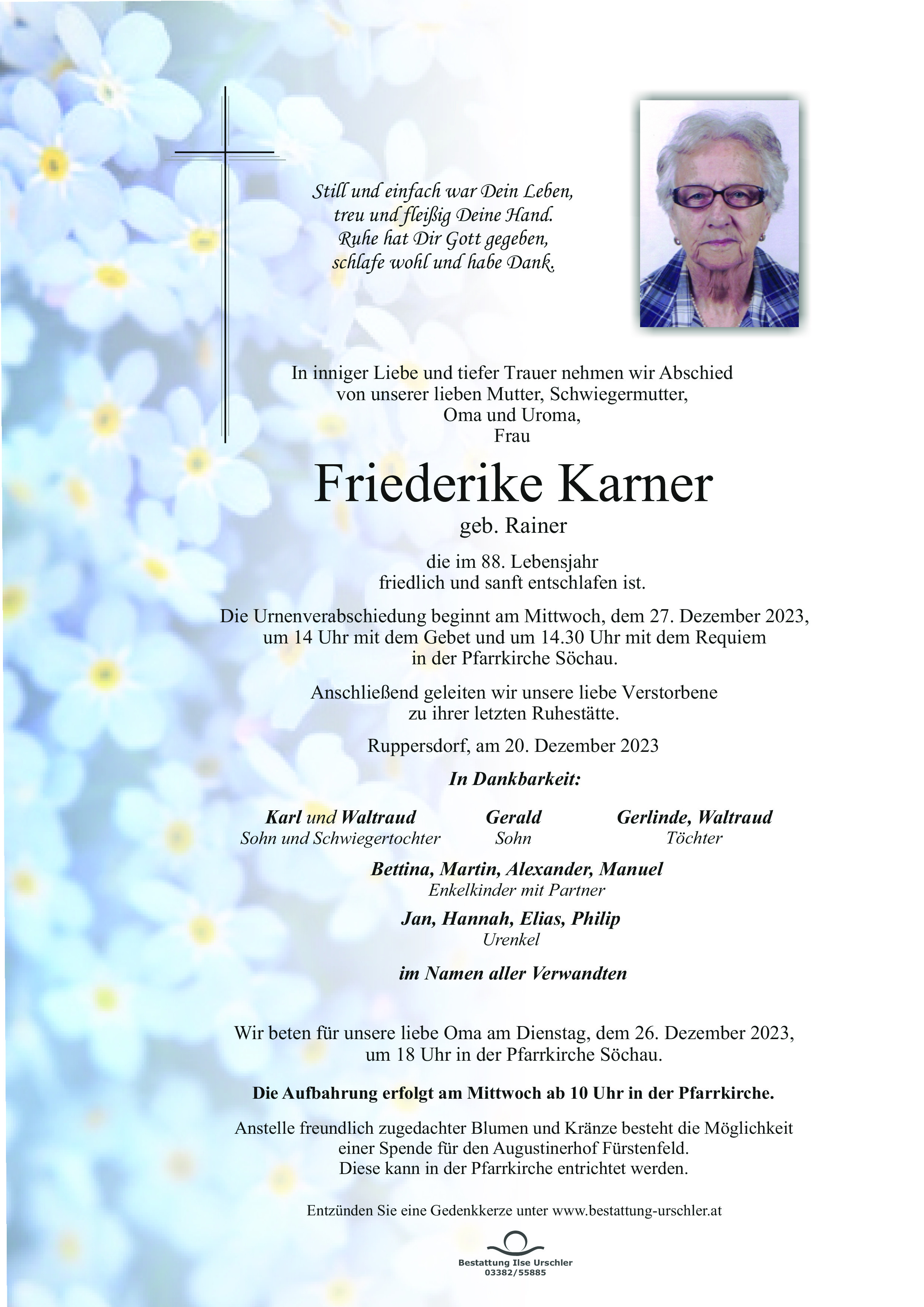 Traueranzeige von Friederike Karner