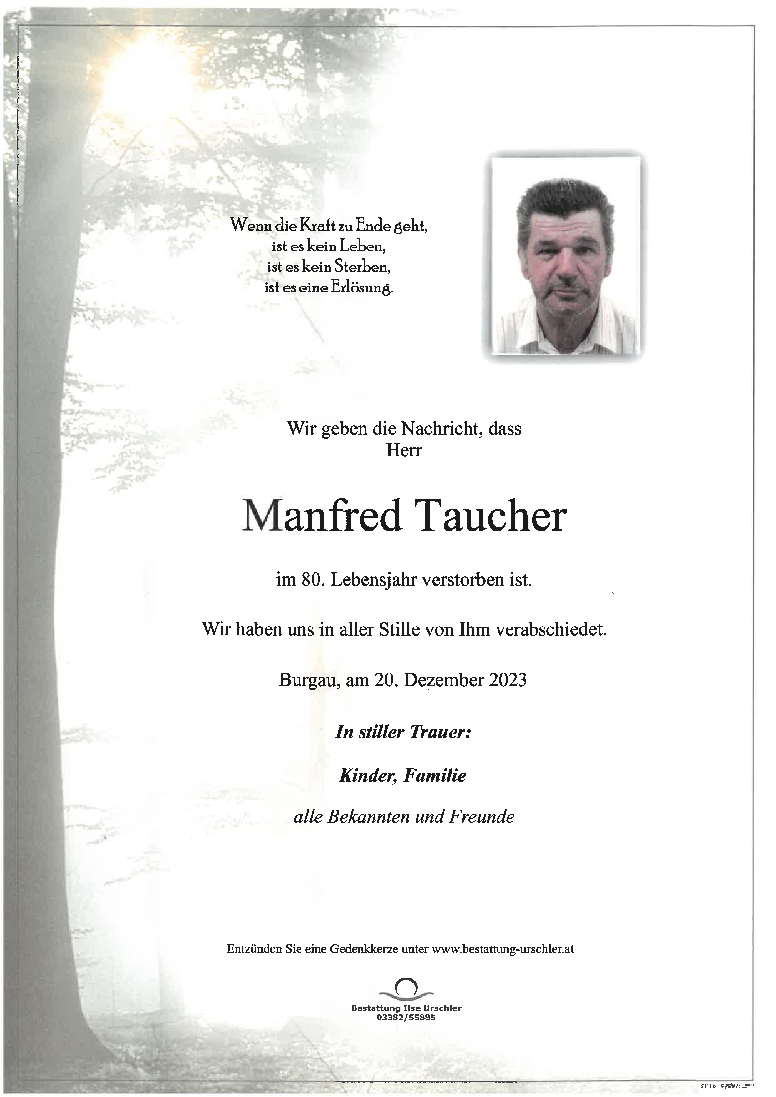 Traueranzeige von Manfred Taucher