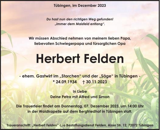 Traueranzeige von Herbert Felden