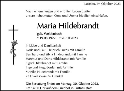 Traueranzeige von Maria Hildebrandt