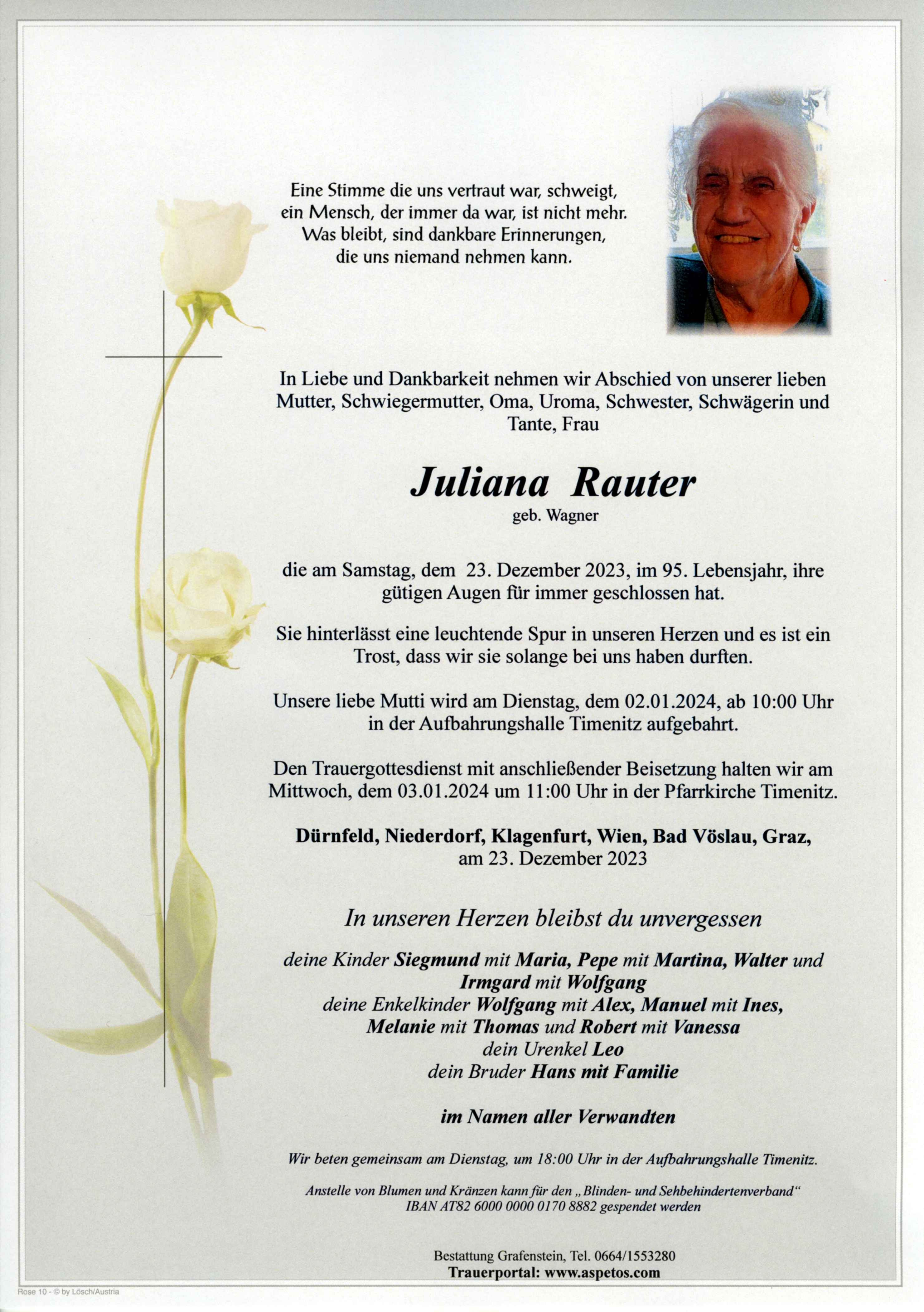 Traueranzeige von Juliana Rauter