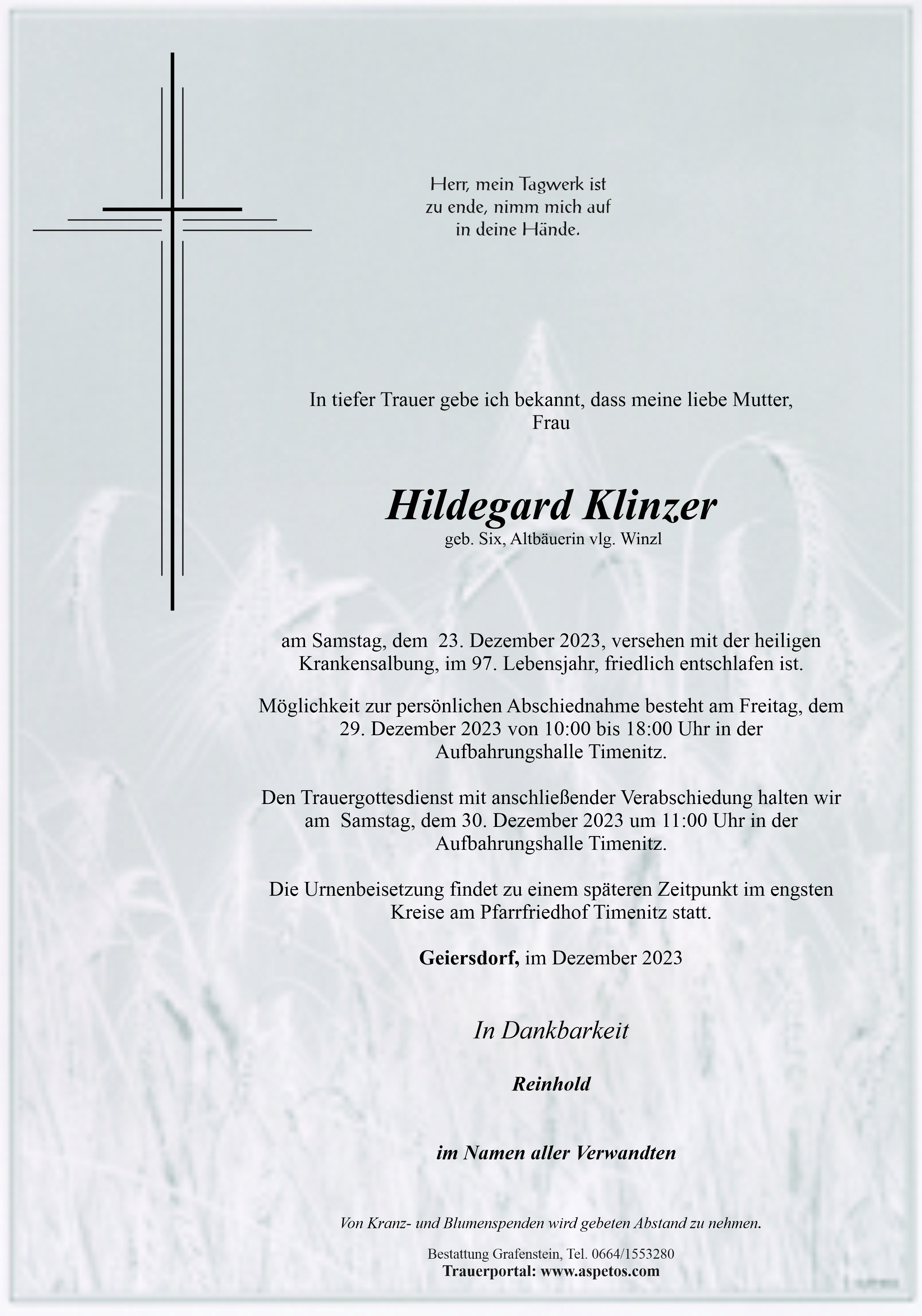 Traueranzeige von Hildegard Klinzer