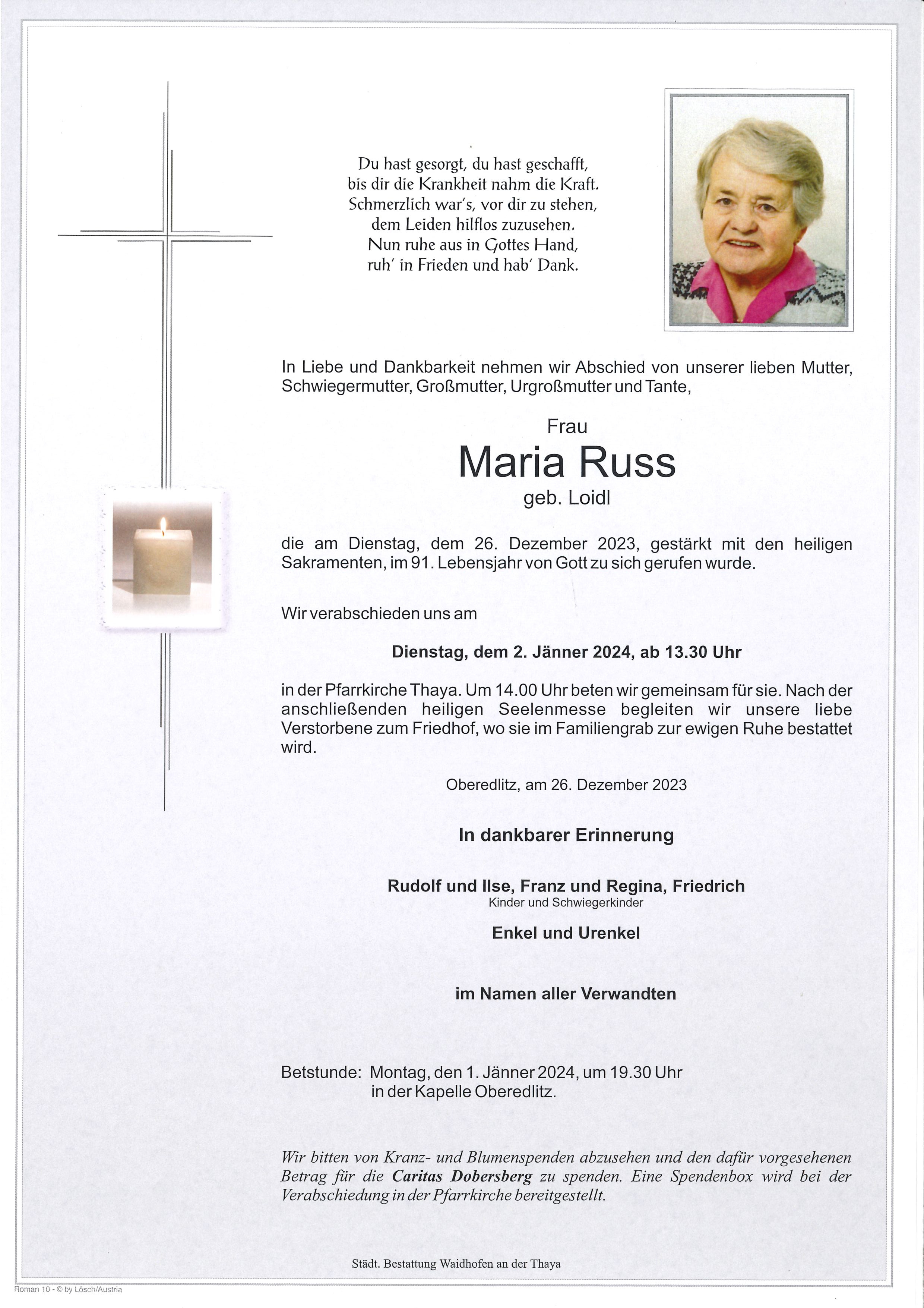 Traueranzeige von Maria Russ