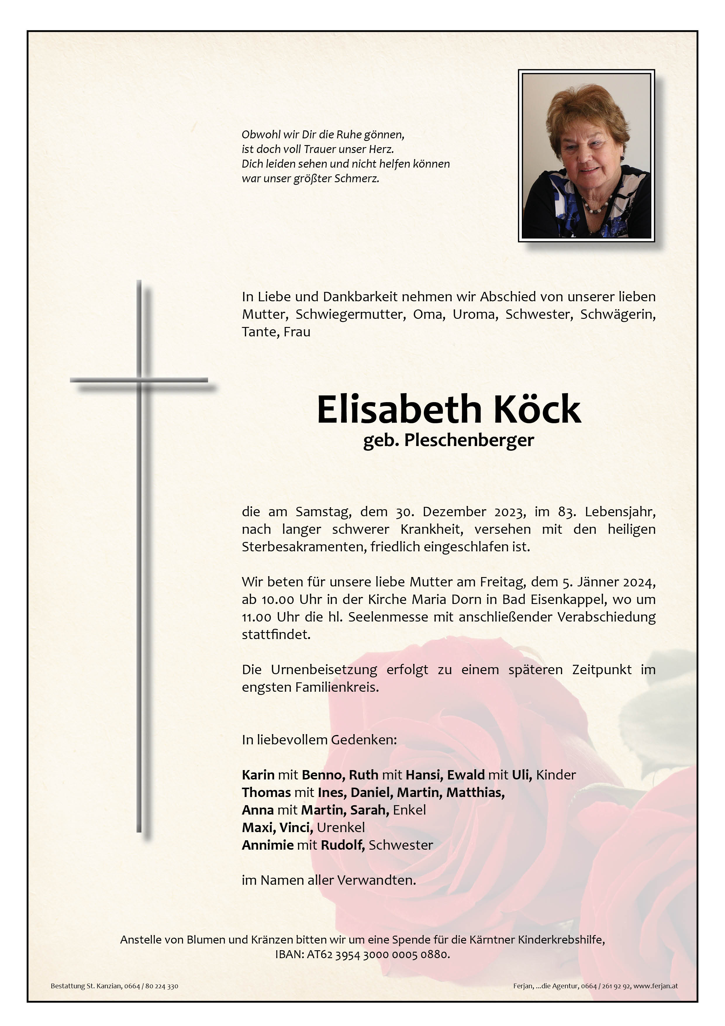 Traueranzeige von Elisabeth Köck