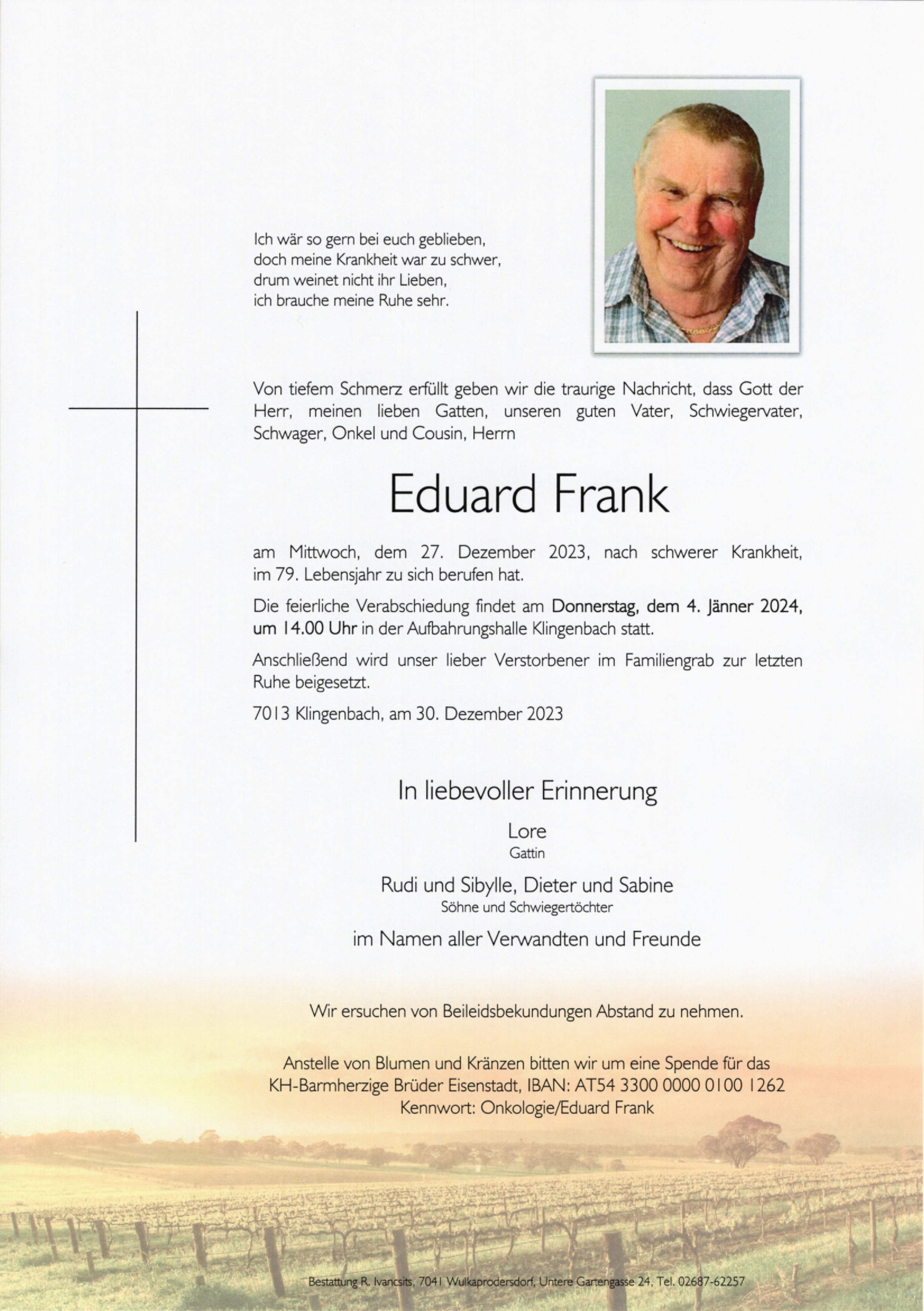 Traueranzeige von Eduard Frank