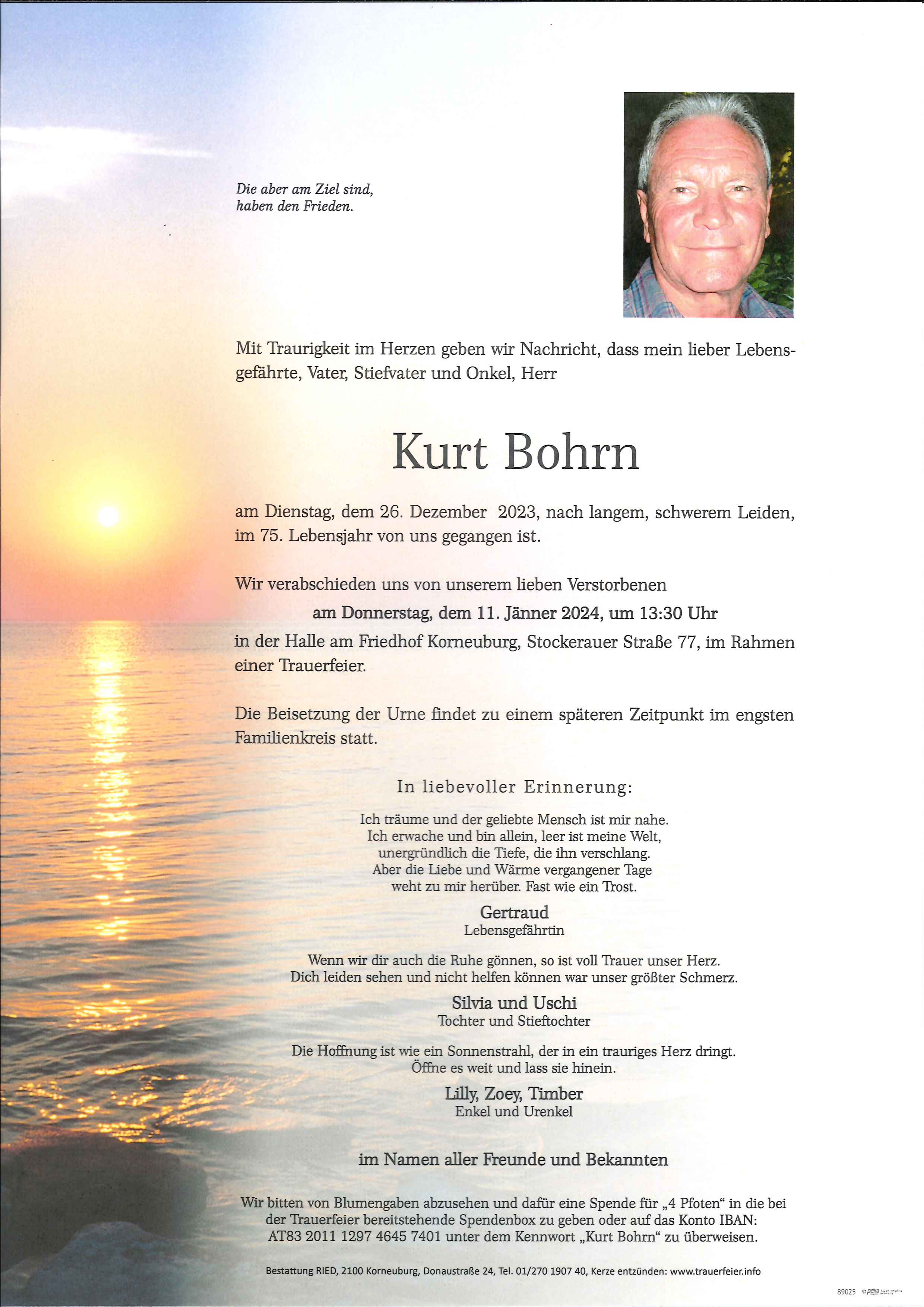 Traueranzeige von Kurt  Bohrn