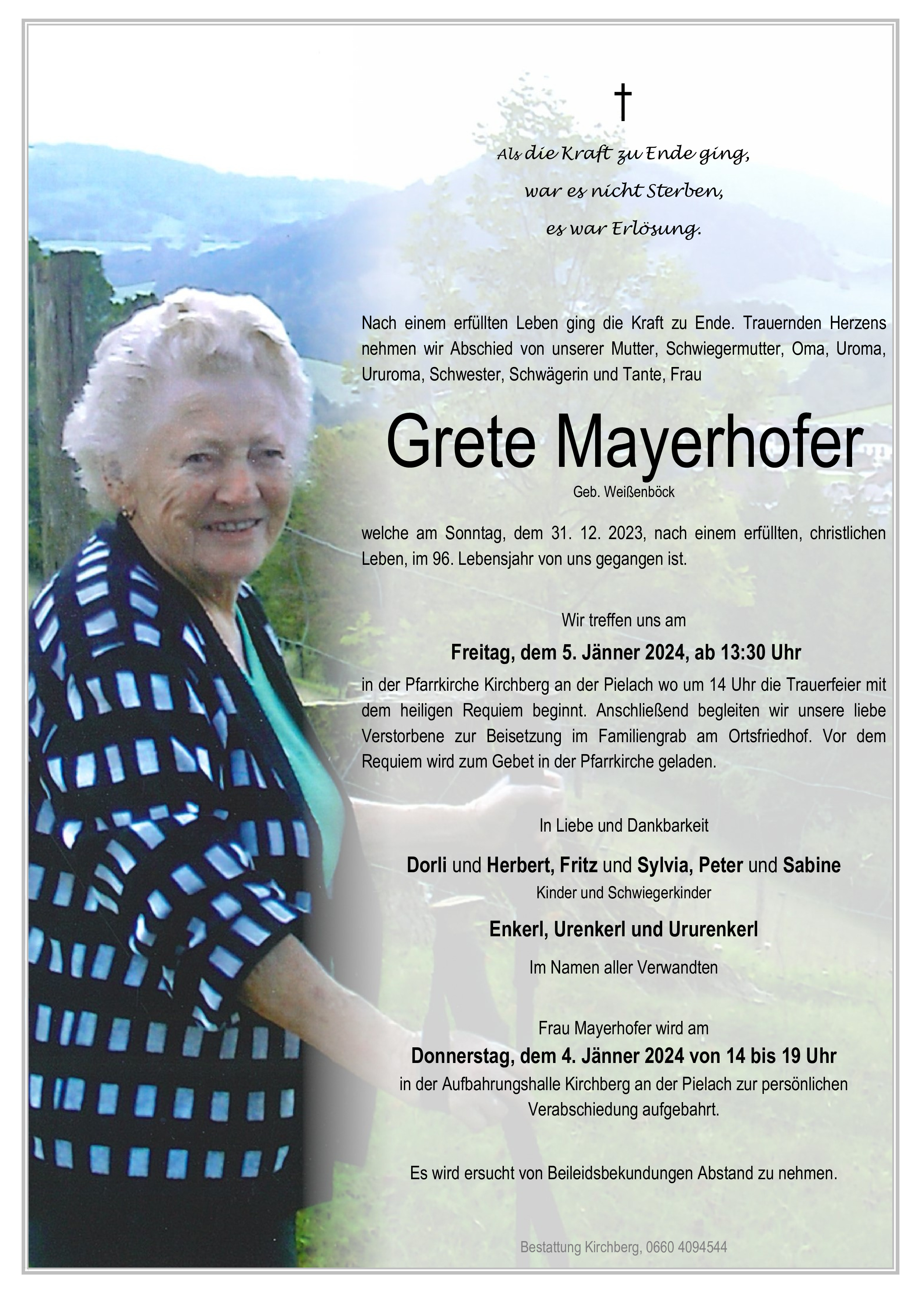 Traueranzeige von Margareta Mayerhofer