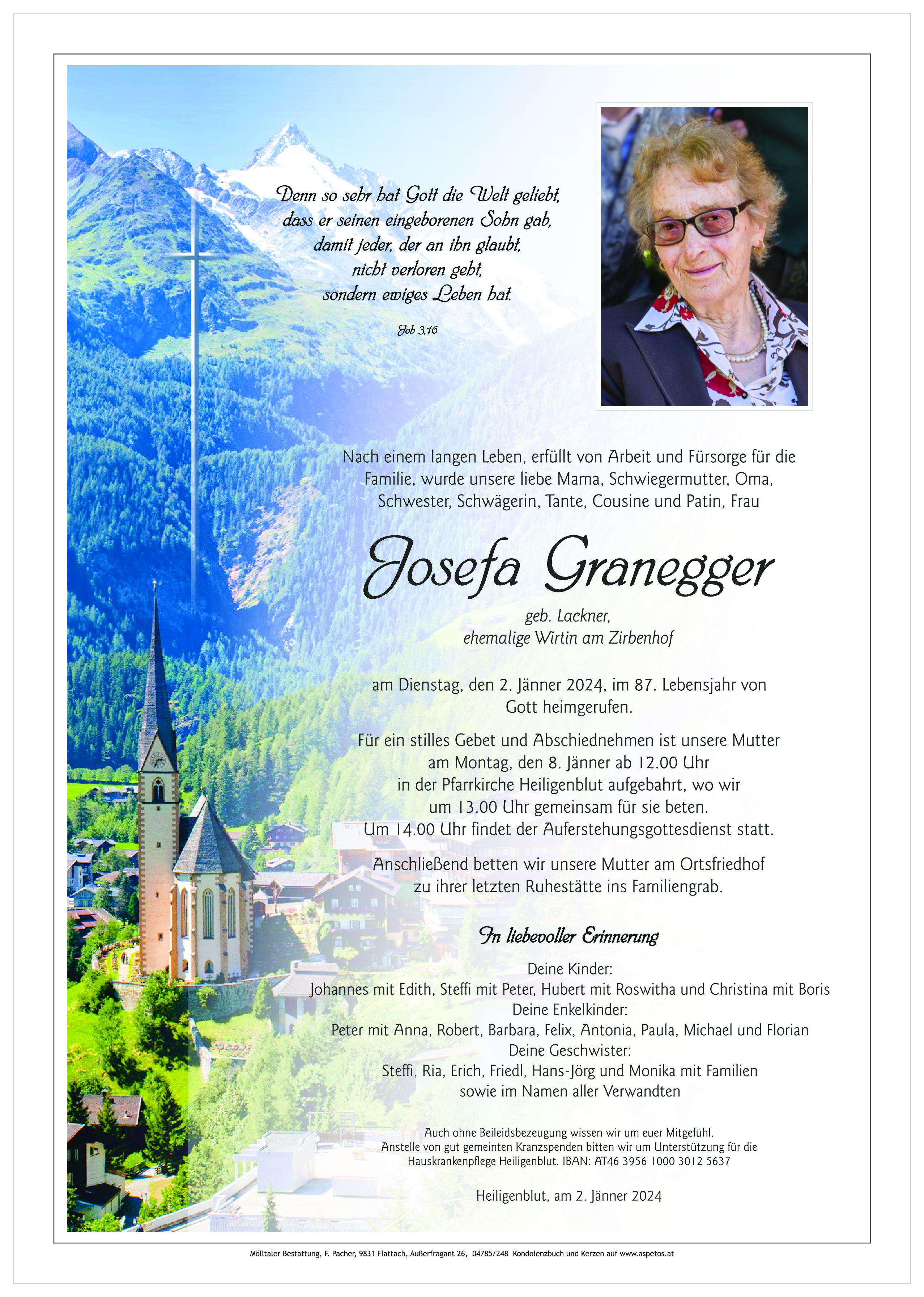 Traueranzeige von Josefa Granegger