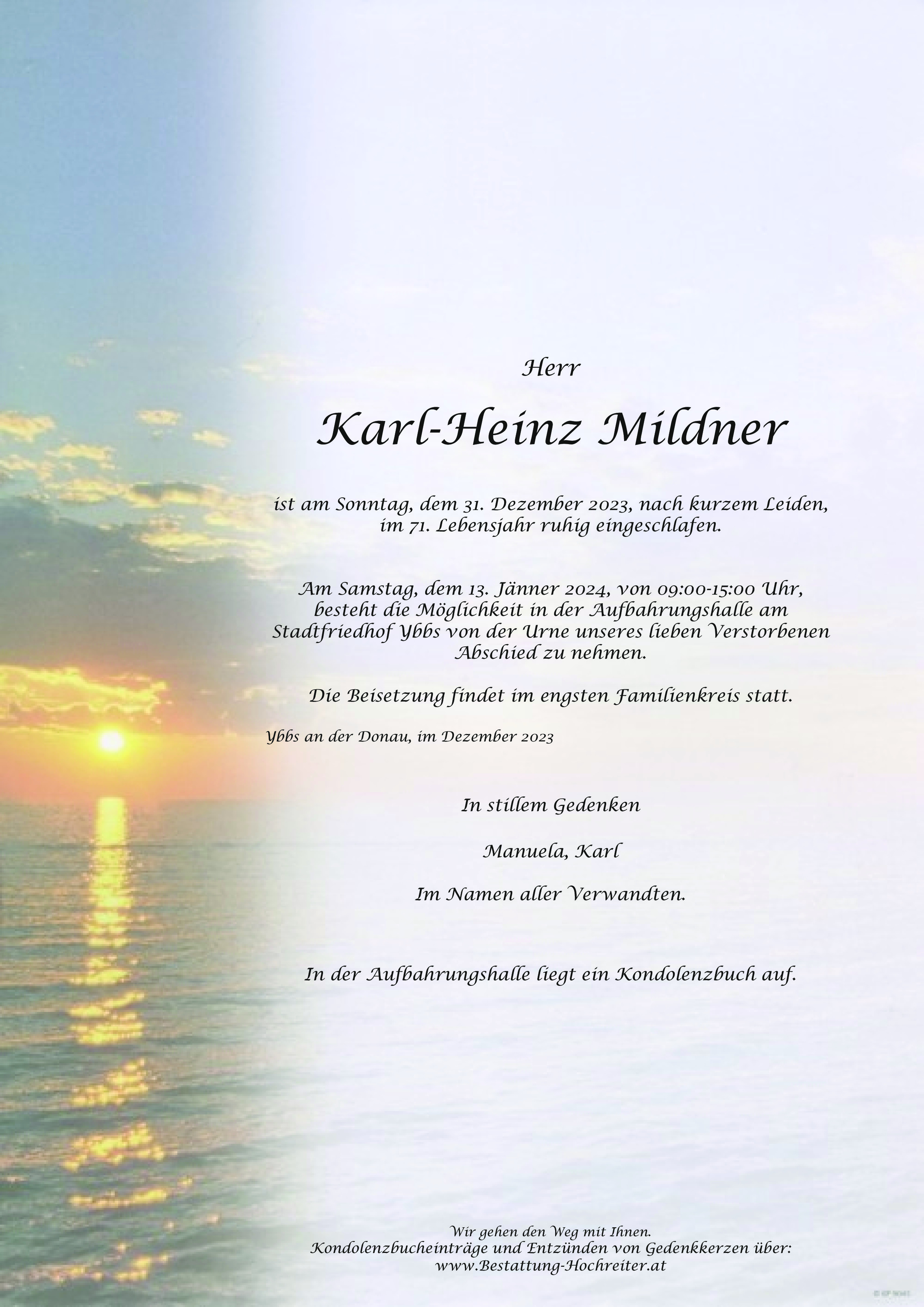 Traueranzeige von Karl-Heinz Mildner