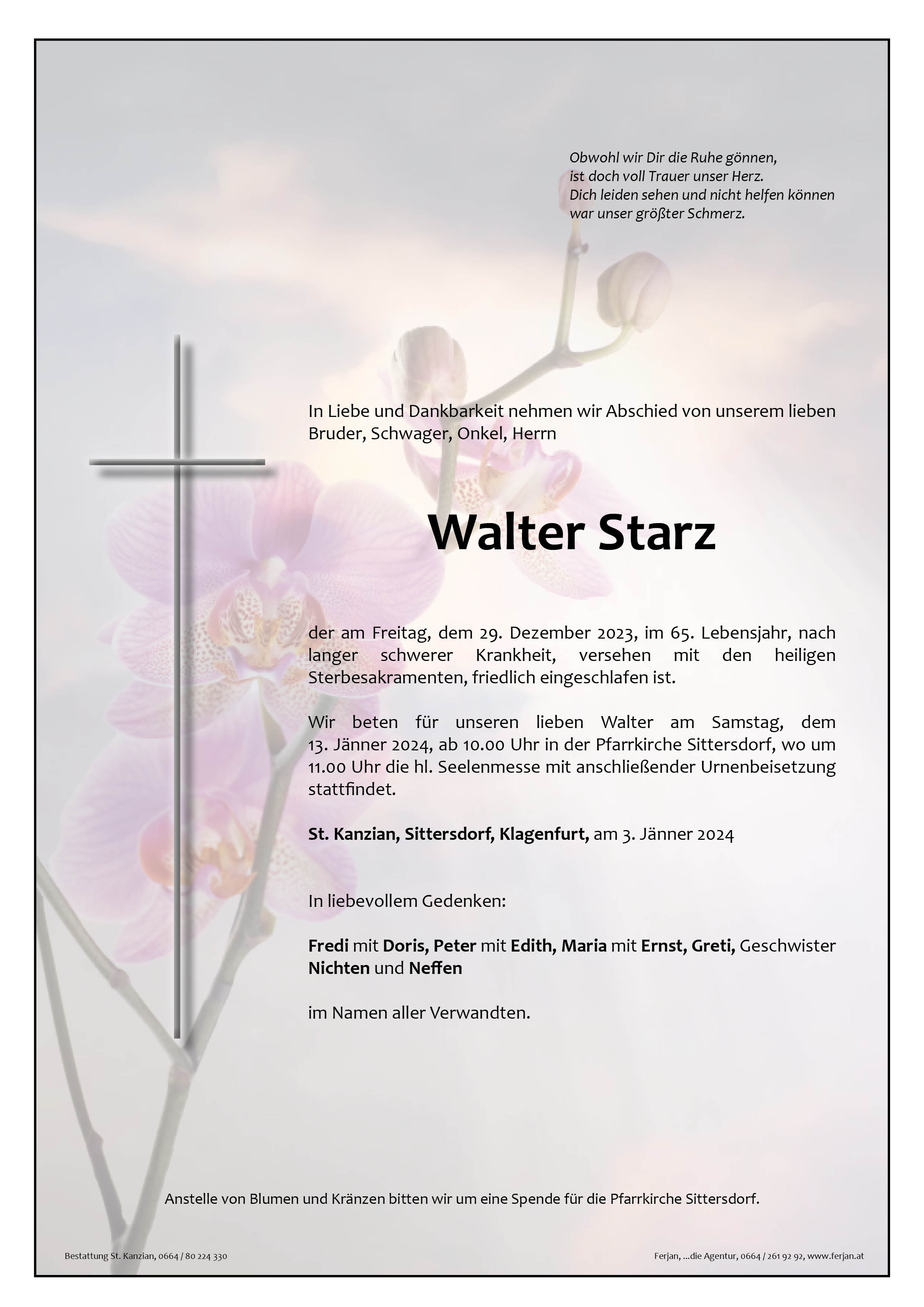 Traueranzeige von Walter Starz