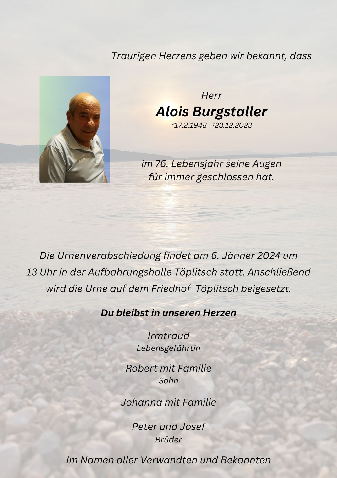 Traueranzeige von Alois Burgstaller