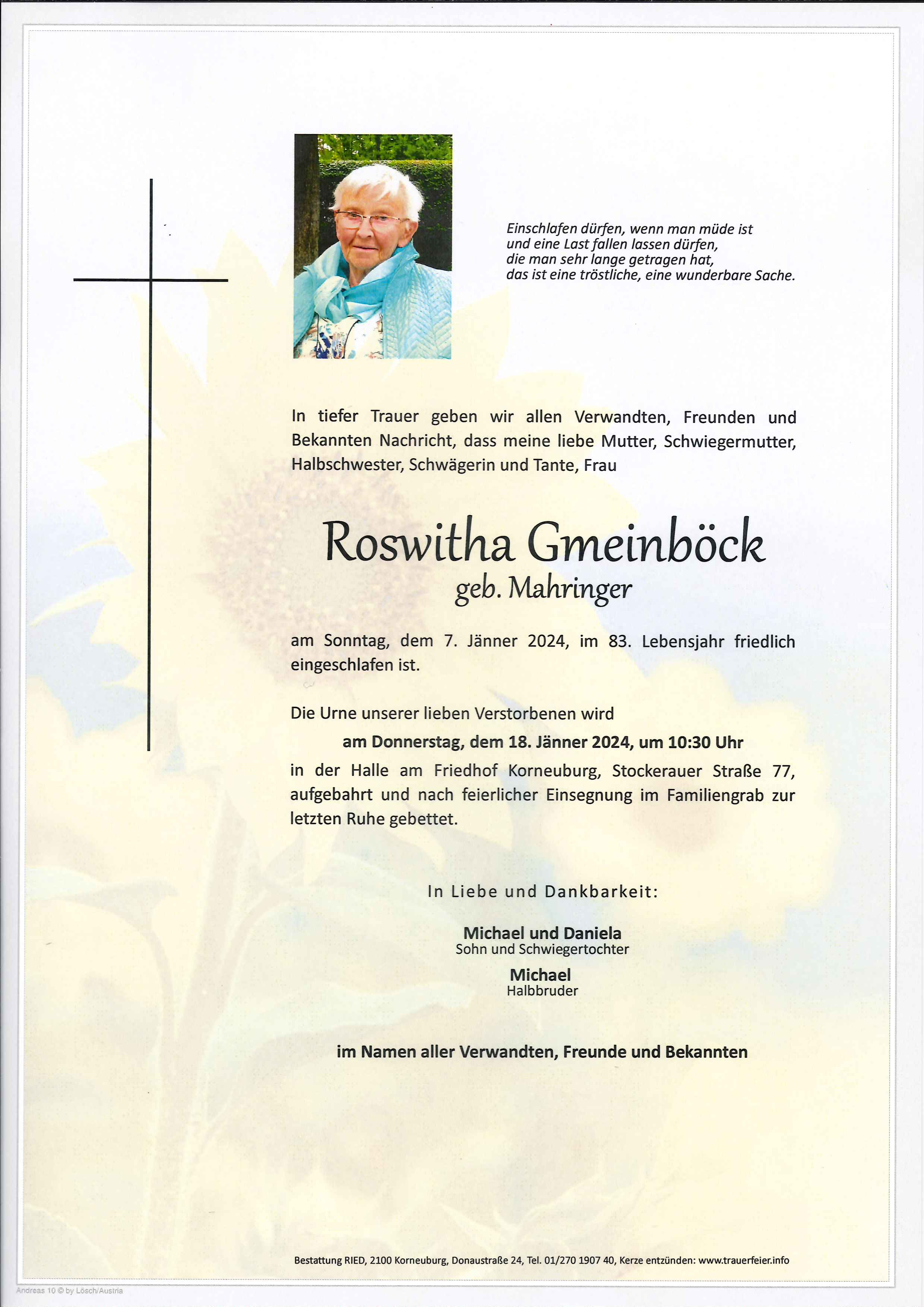 Traueranzeige von Roswitha Gmeinböck