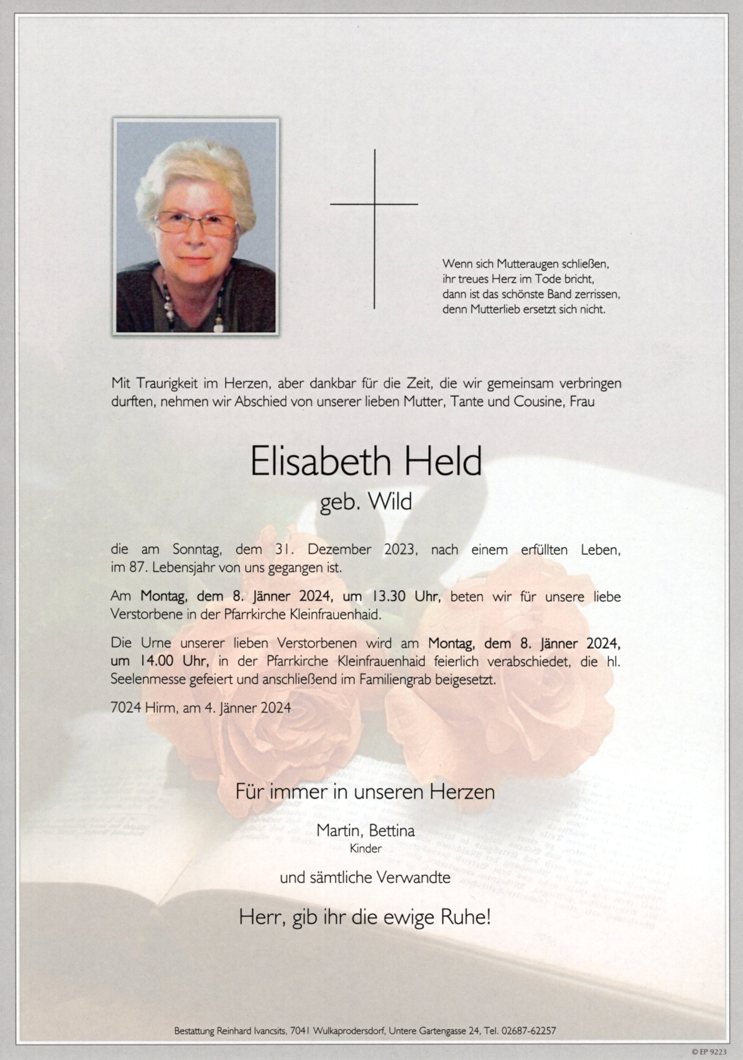 Traueranzeige von Elisabeth Held