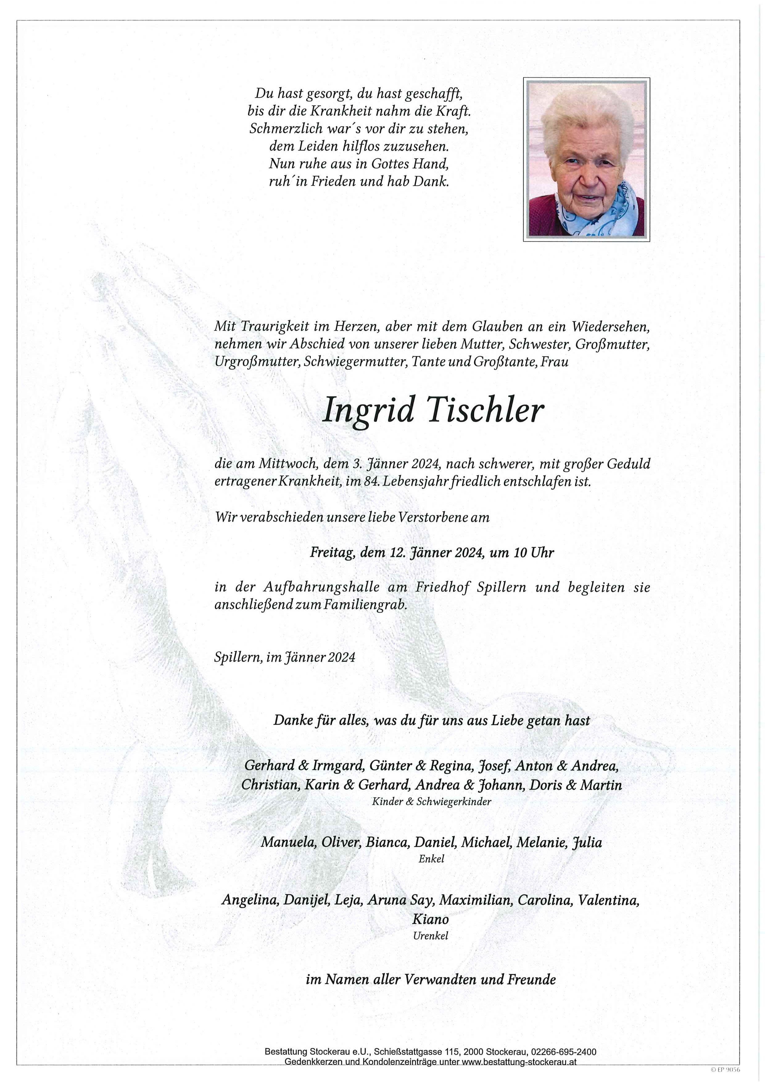 Traueranzeige von Ingrid Tischler