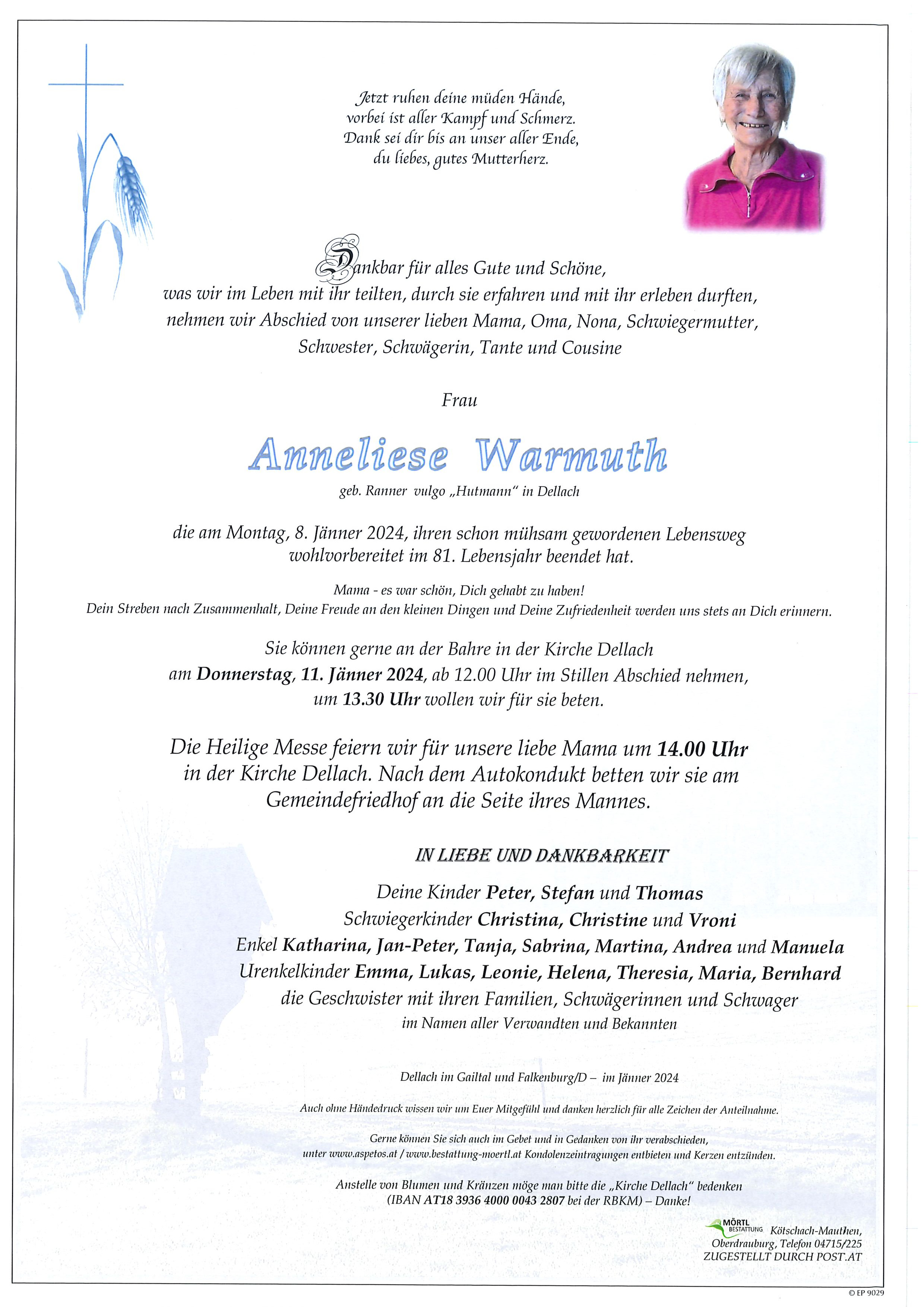 Traueranzeige von Anneliese Warmuth