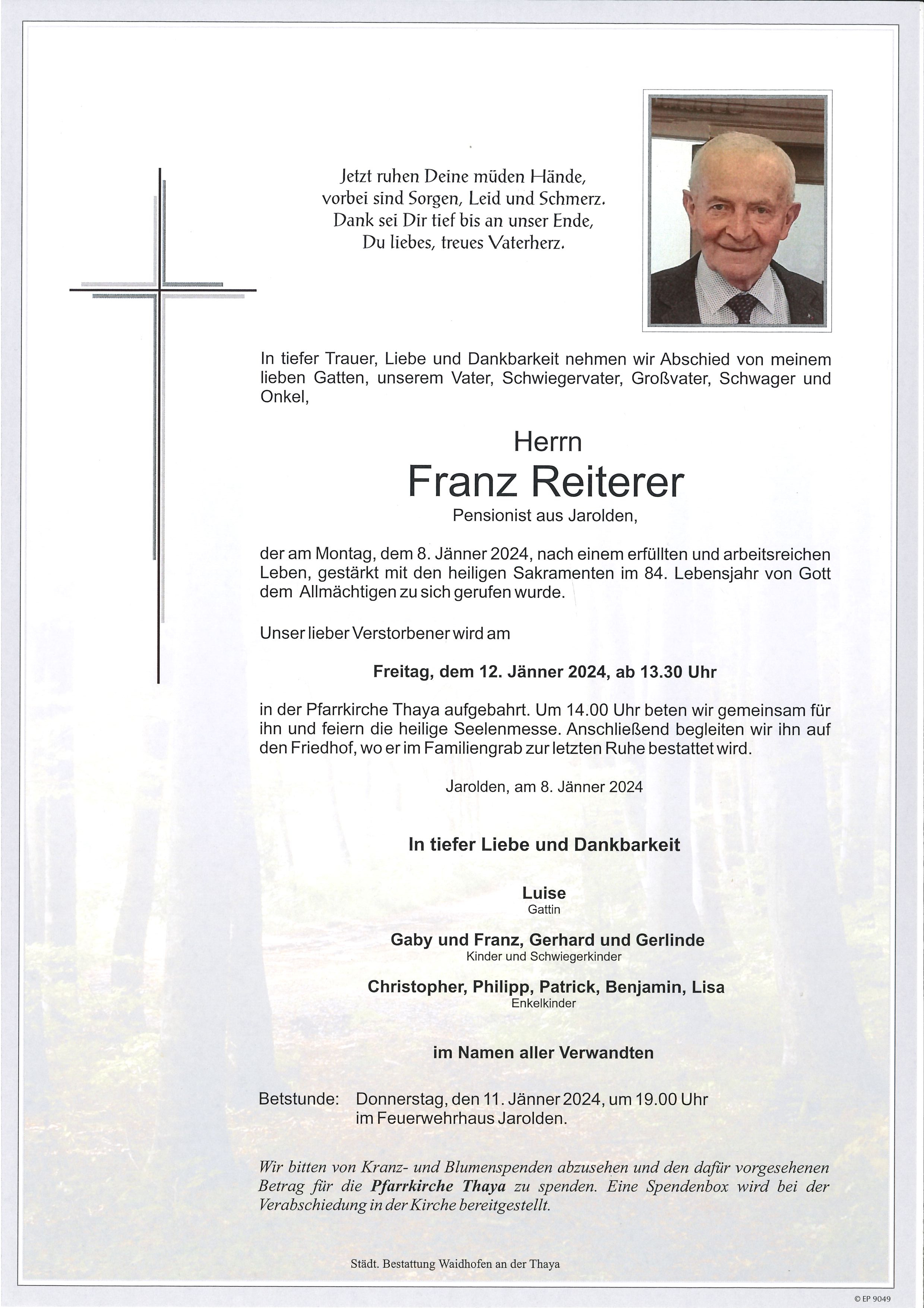 Traueranzeige von Franz Reiterer